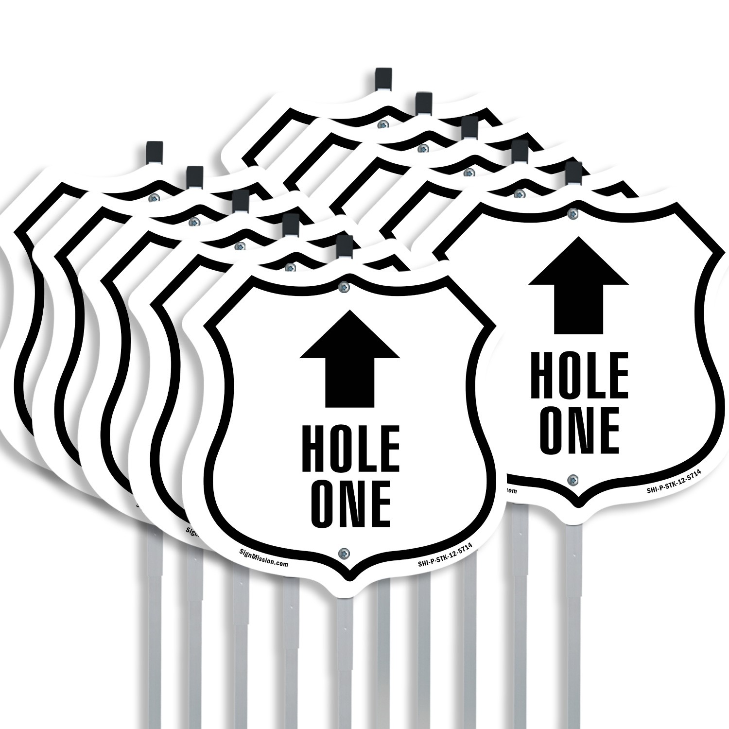 Hole 1 Up Shield Shaped Sign With Stake Weather Resistant Crafted in the USA
