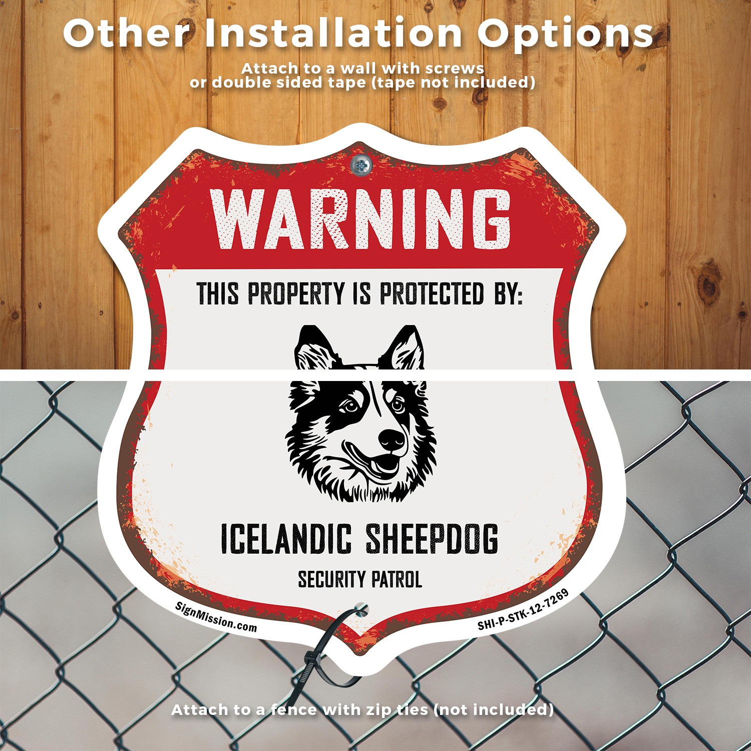 Warning Property Protected by Icelandic Sheepdog Made in Shield Sign With Stake