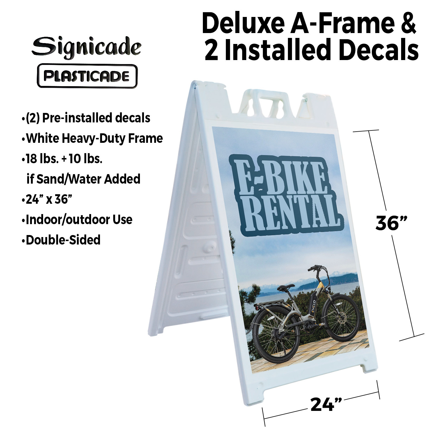 E Bike Rental Heavy Duty A-Frame Sidewalk Sign Eco Friendly Travel Outdoor