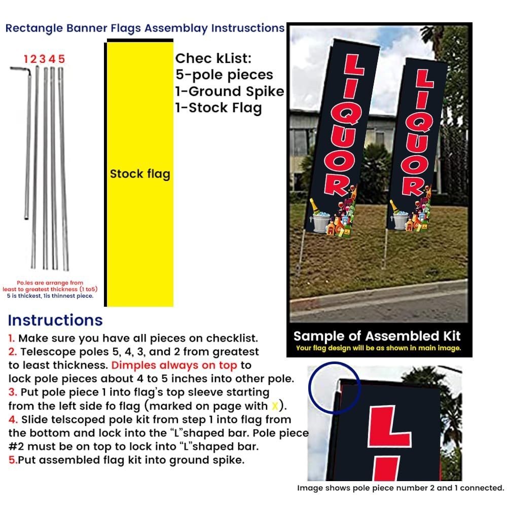 Liquor Rectangle Flag – 15′ FT Pole Kit & Ground Stake for Outdoor Swooper…