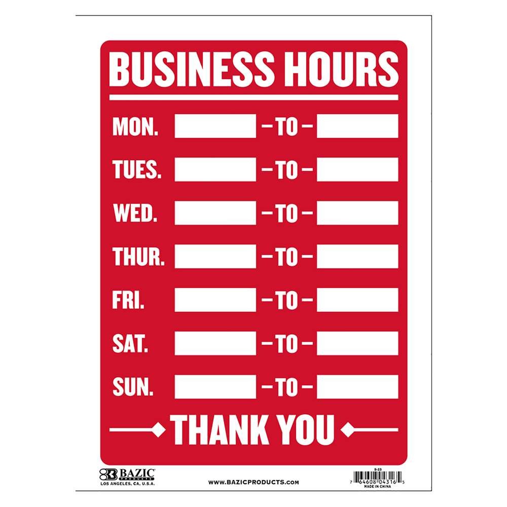 BAZIC 9″ X 12″ Business Hours Sign, pack of 24