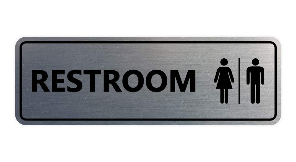 Standard All Gender Restroom Sign Brushed Silver Large Size 1 Pack