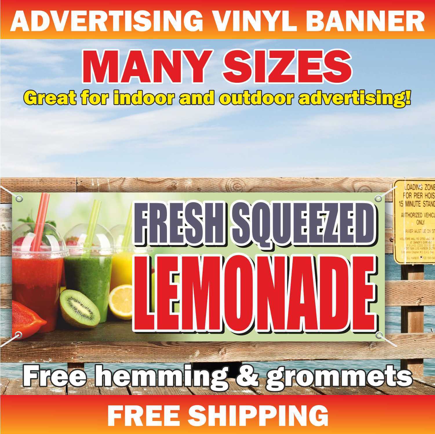 FRESH SQUEEZED LEMONADE Advertising Banner Vinyl Mesh Sign Ice Cold Drinks Tea