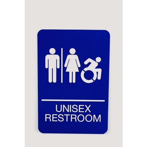 Headline Sign ADA Sign, Unisex Restroom, 6 x 9, Blue Face, White Graphics, 2/PK