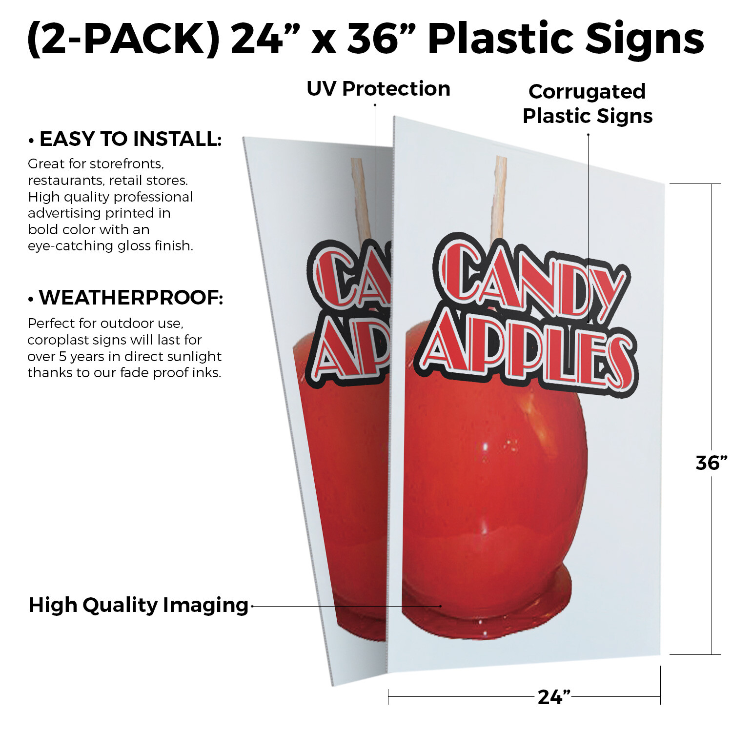 Candy Apples 24″ x 36″ 2 Pack Of Store Sign Plastic Or Decal