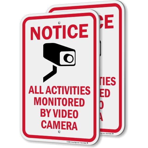 Notice All Activities Monitored By Video Camera Sign – 2 Pack 18 x 12 inch