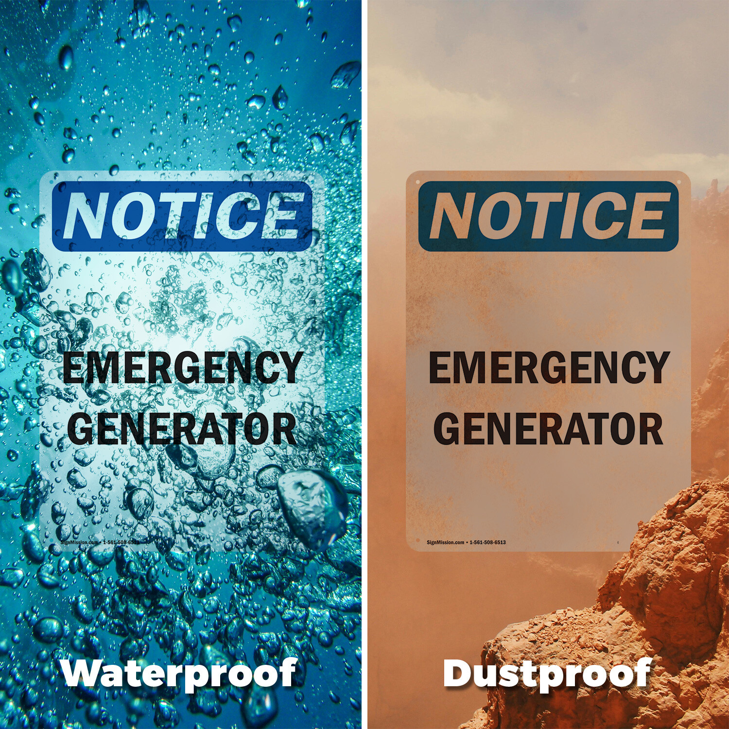 (2 Pack) Emergency Generator OSHA Notice Sign Decal Metal Plastic