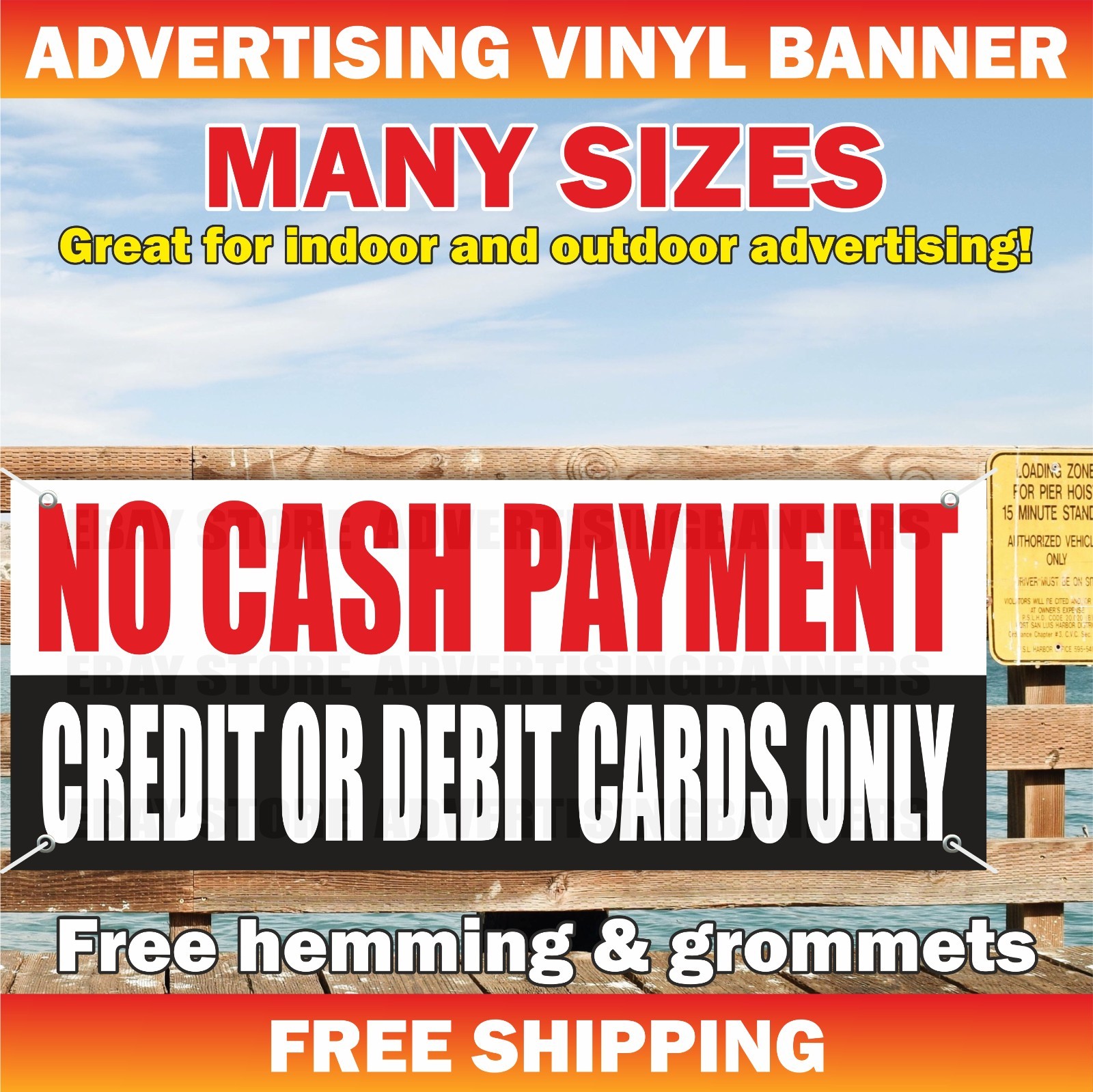 NO CASH PAYMENT Advertising Banner Vinyl Mesh Sign Credit Or Debit Cards Only