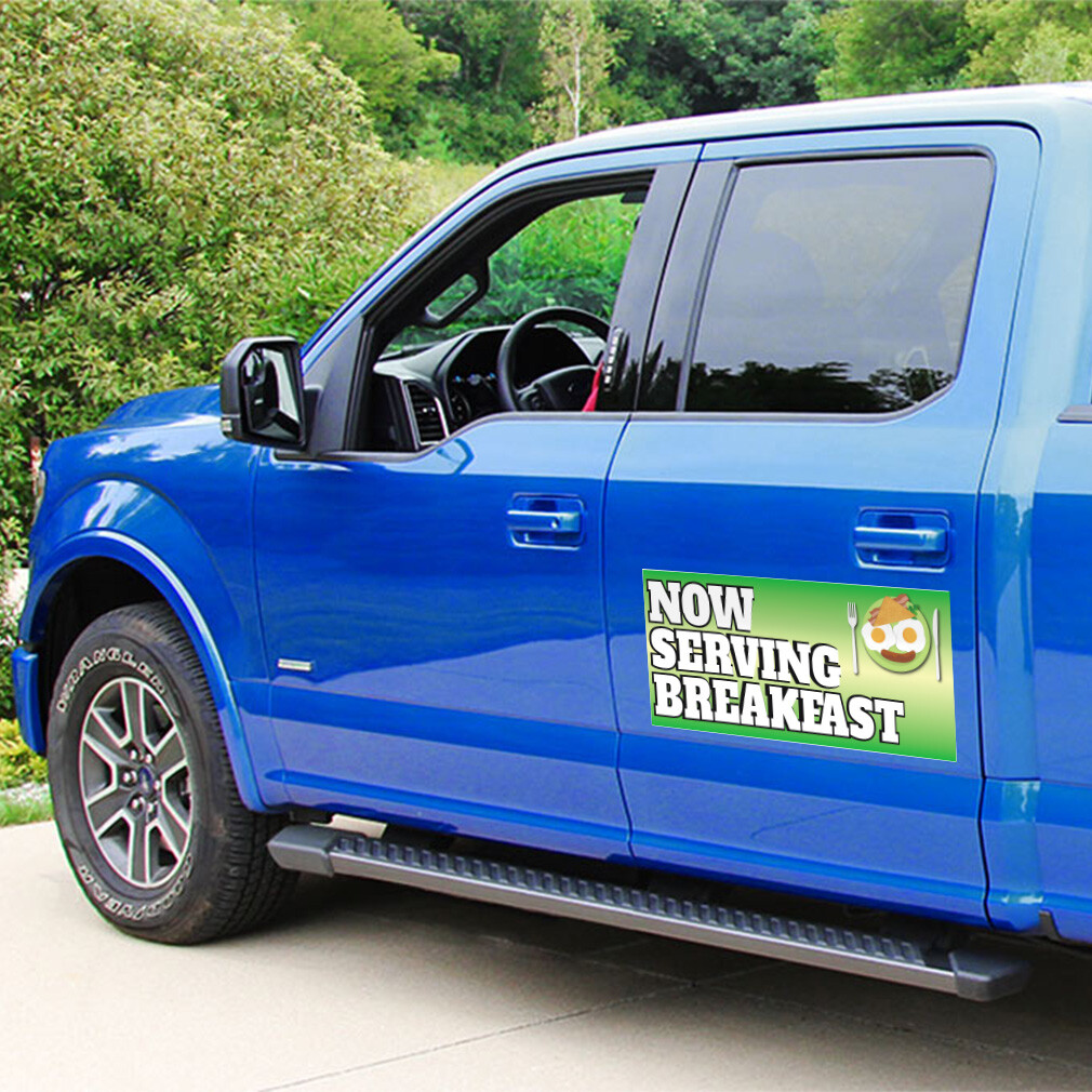 Car Magnet Set of 2 Now Serving Breakfast Advertising Printing C Industrial Sign