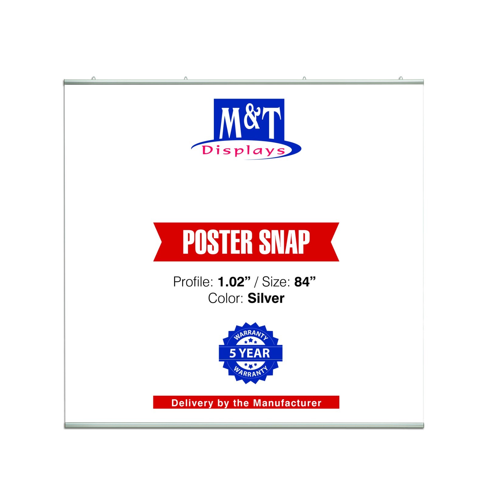 Poster Snap Hanger Set 84 inch Wall Mounting Silver 1.02″ Aluminum Profile