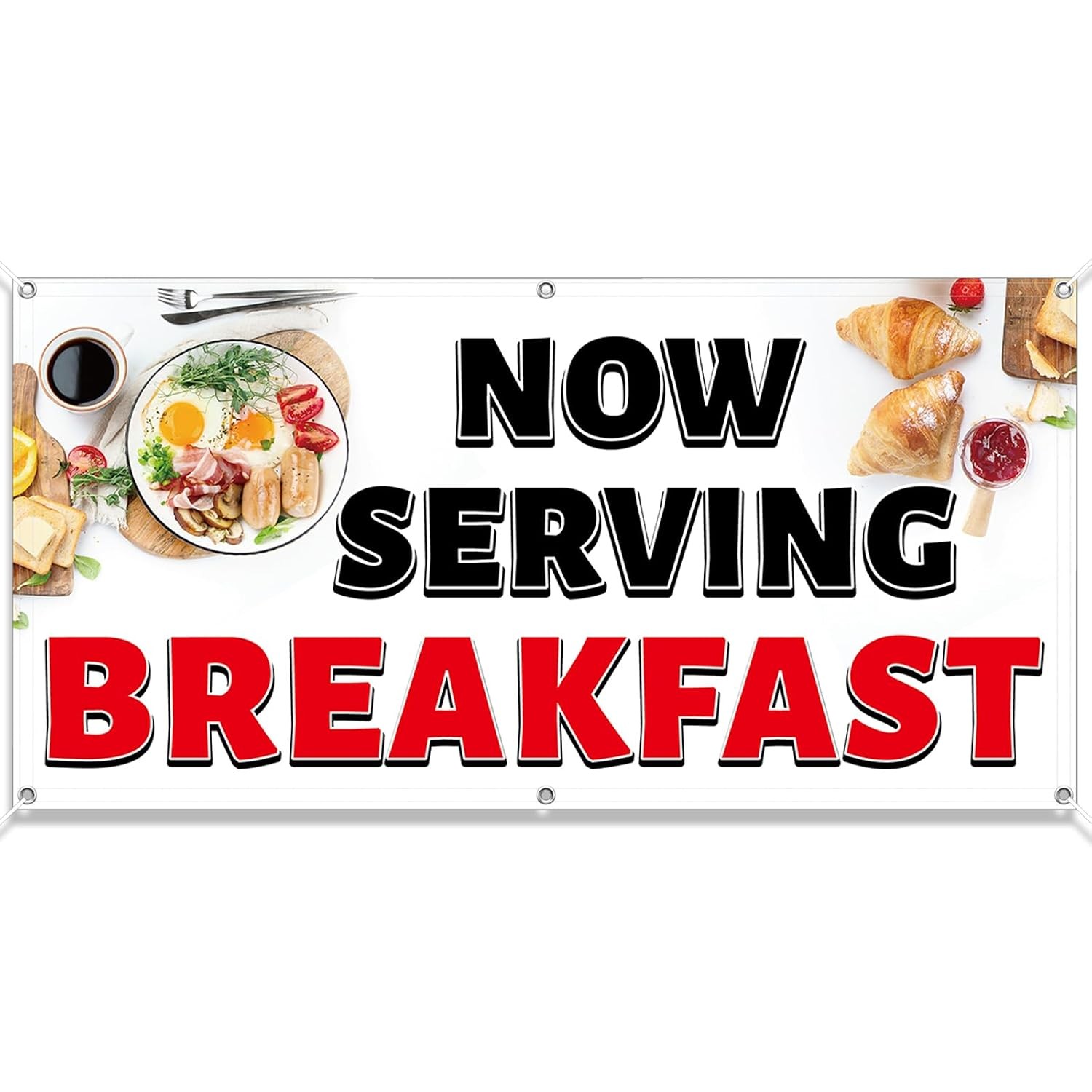 2×4 Feet Polyester Fabric Breakfast Banner Sign with Grommets Decorative Party