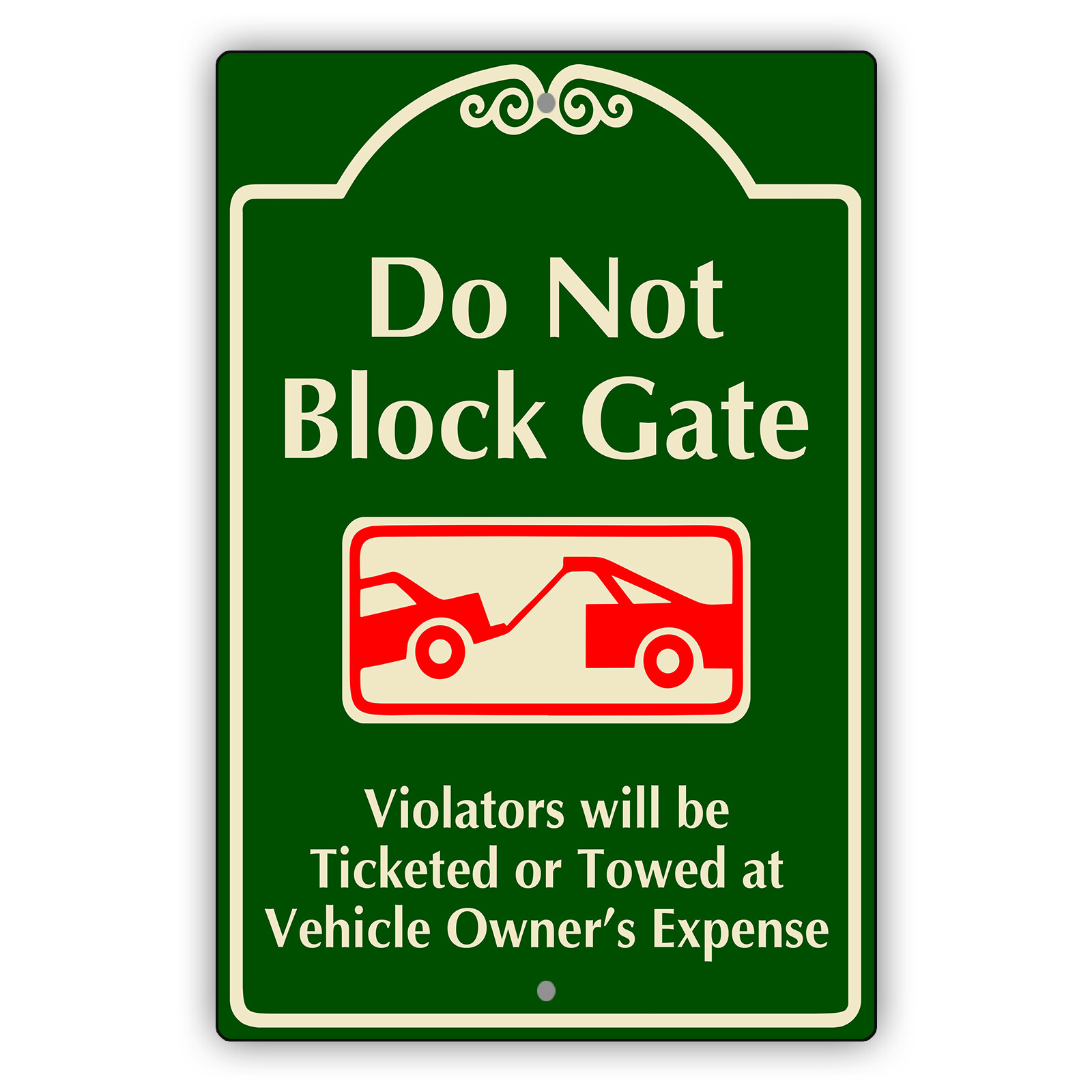 Do Not Block Gate Violators Will Be Towed Home Garage Bars Warning Aluminum Sign