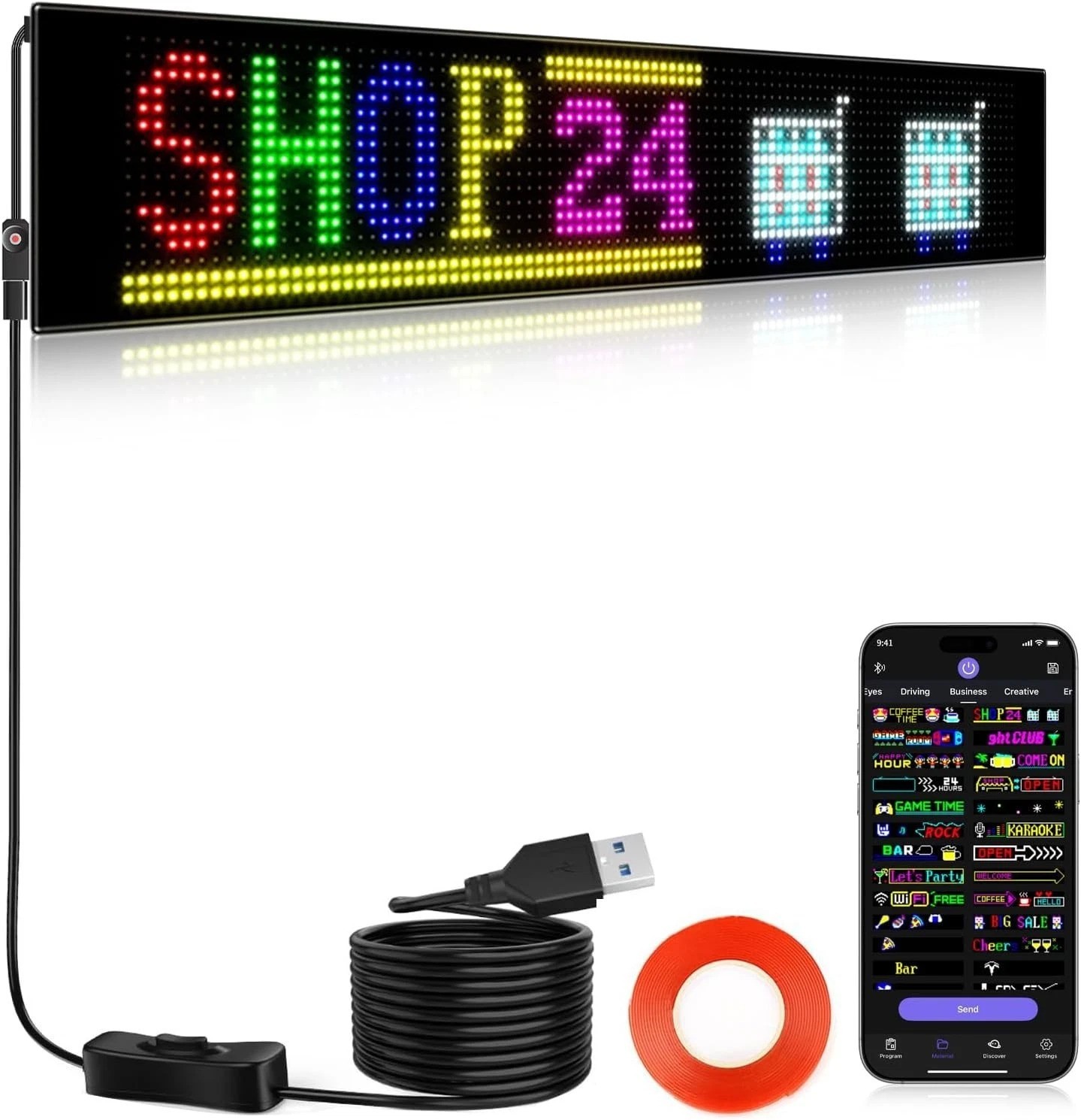 Huge Bright Programmable LED Sign，23”x5” Flexible Digital Scrolling LED Dis…