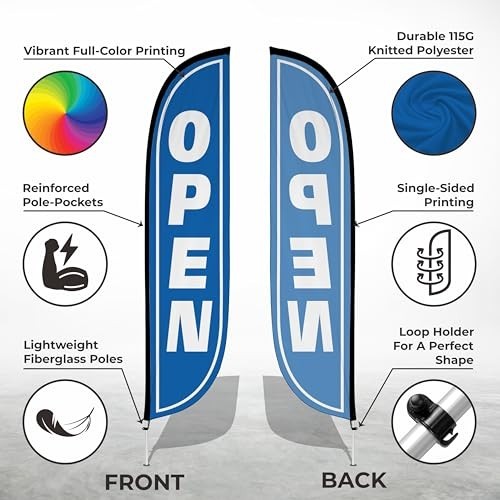 12ft Feather Flag Pole Kit – Fiberglass Banner with Ground Spike for Business Pr