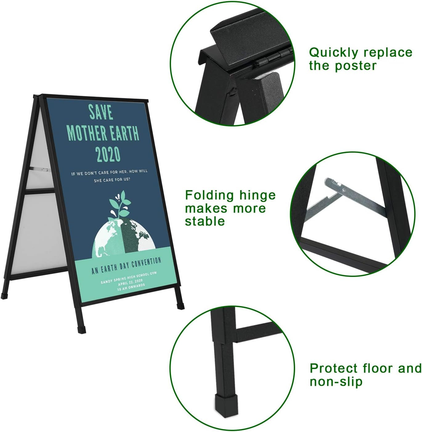 Heavy Duty A-Frame Sidewalk Sign 24 X 36 Inch, Portable Double-Sided Sandwich Bo