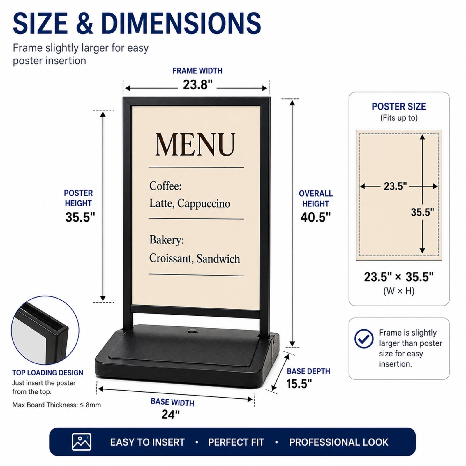 Floor Stand Sign Holder 23⅔”x35½” Indoor and Outdoor Sidewalk Refillable Water