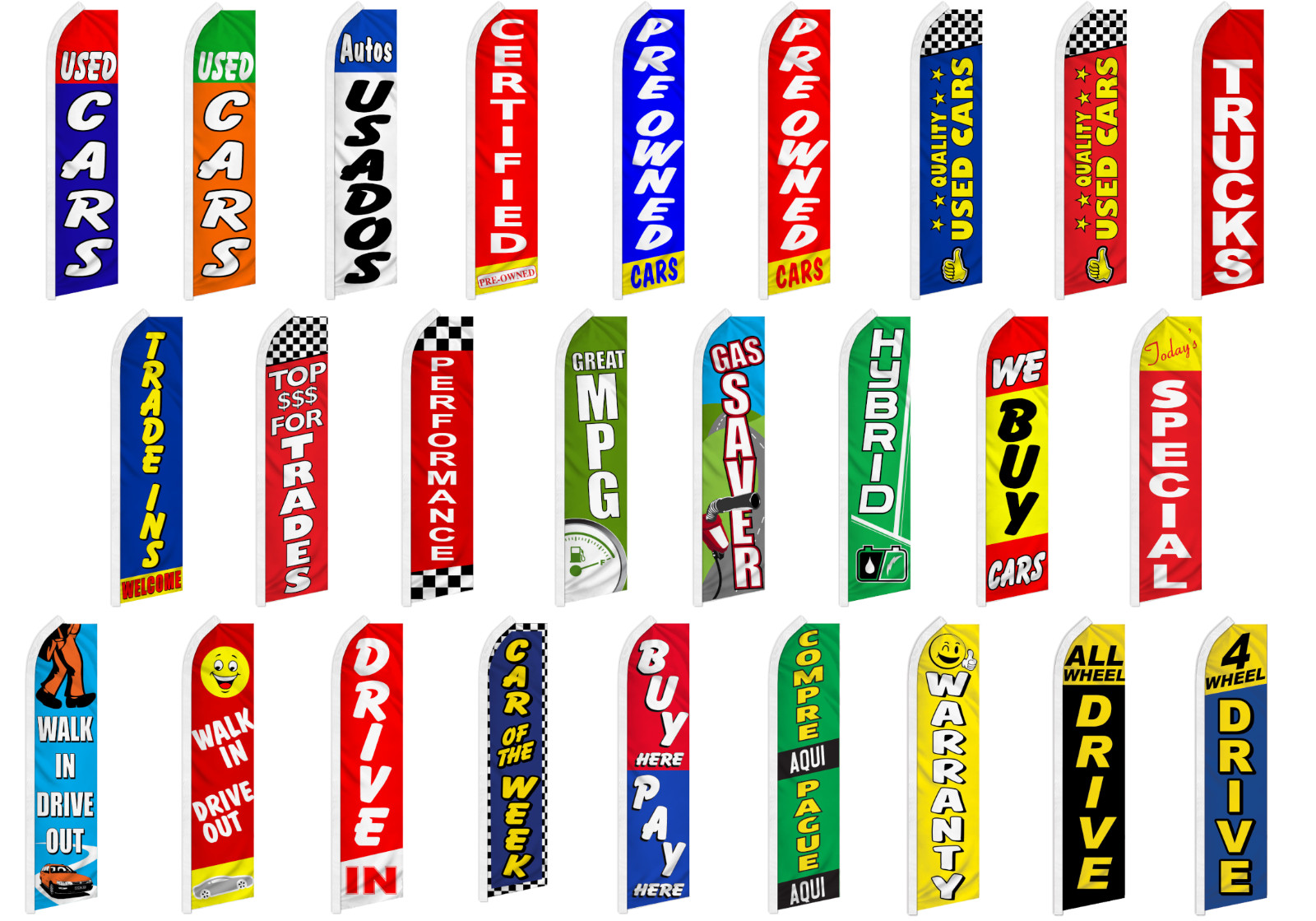 Used Cars Advertising Feather Flag Swooper Flutter Sign Banner Trade Ins Hybrid