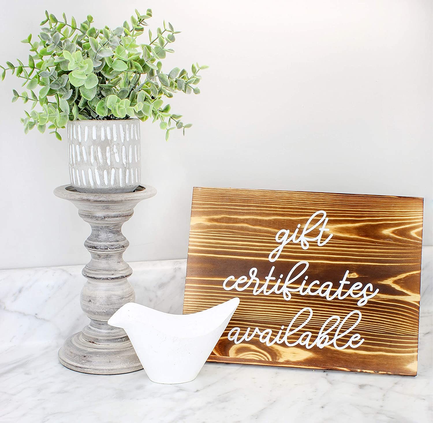 Gift Certificates Available Sign, Brown Wood Retail Store Display Plaque