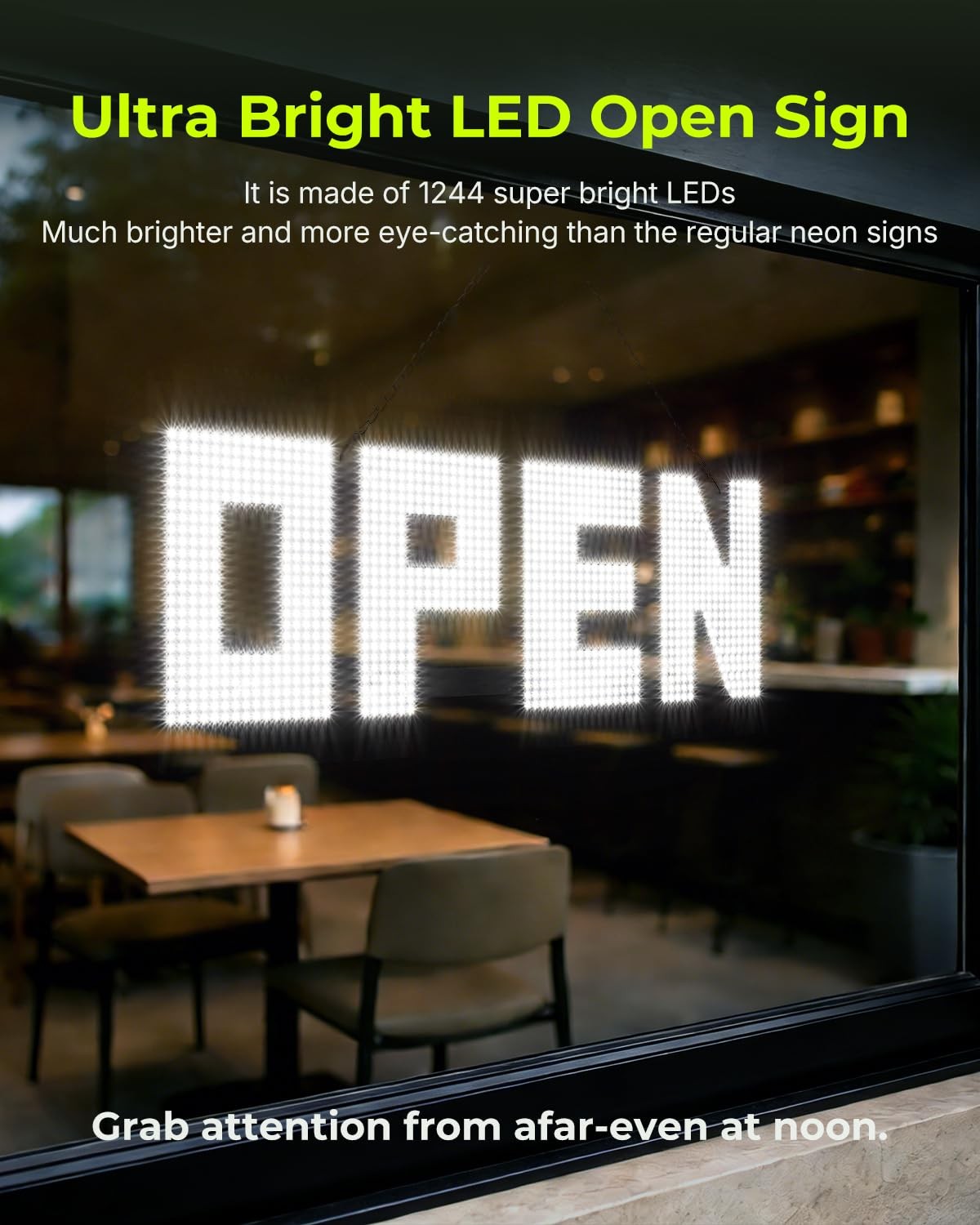 36″X12″ Bright Dimmable LED Open Sign for Storefronts, Bars & Cafes