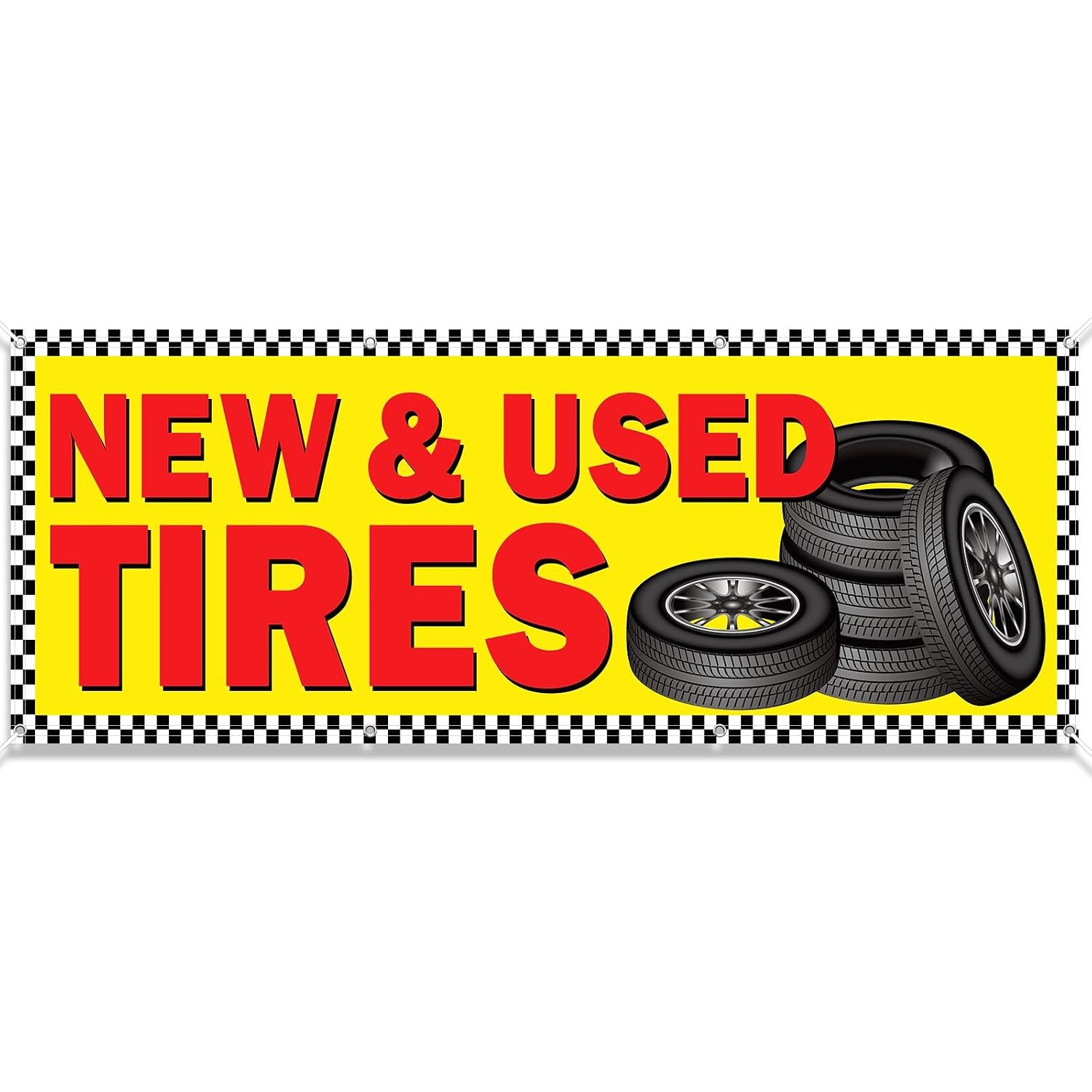 New and Used 6 ft Polyester Tires Banner Sign with Grommets Reusable Store