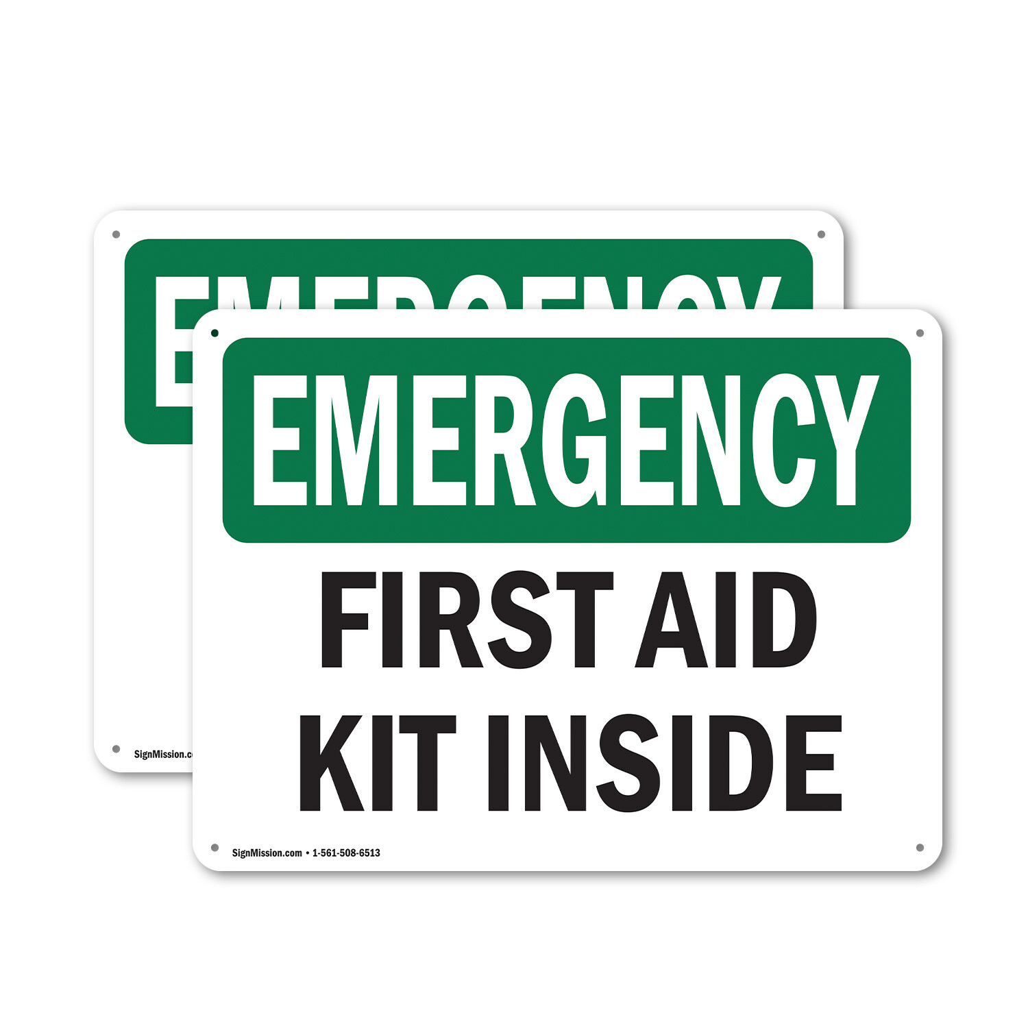 (2 Pack) First Aid Kit Inside OSHA Emergency Sign Decal Metal Plastic