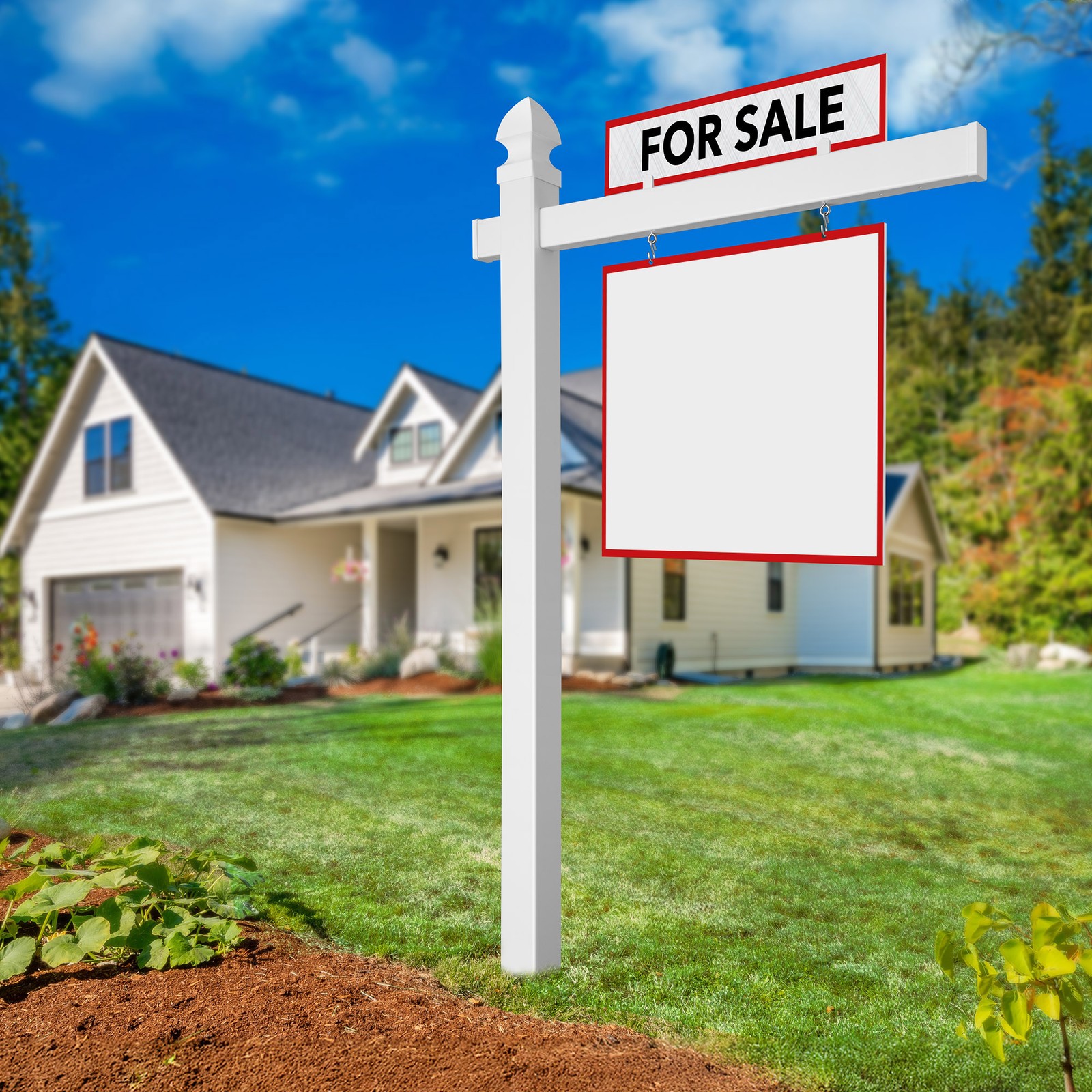 72″ x 47″ Real Estate Yard Sign Post with 2 Cap Options – Vinyl PVC – White –