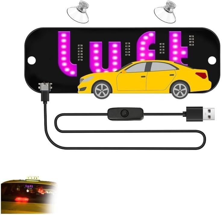 USB LED Light Sign for Drivers,Windshield Taxi Sign with Scrolling Display, Easy