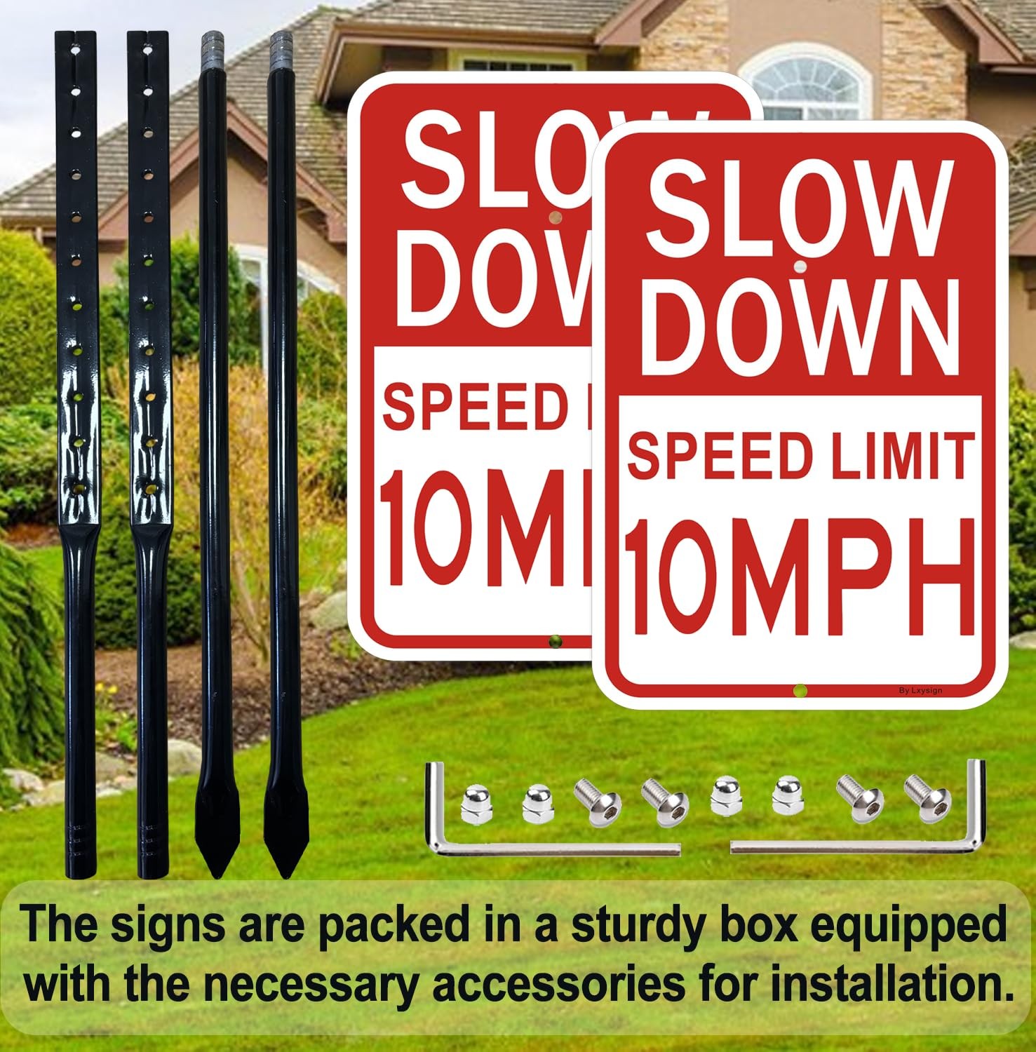 2 Pack Slow Down Speed Limit 10 MPH Sign With 36 Inch Metal Stakes 14×10