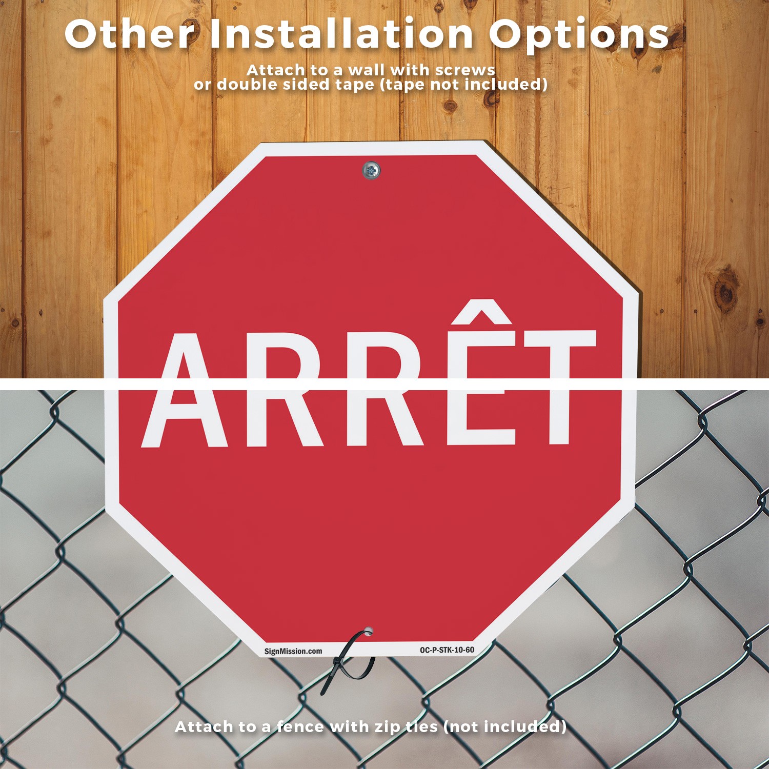 Arr�t Octagon Sign With Stake Weather Resistant UV Protected for Workplace
