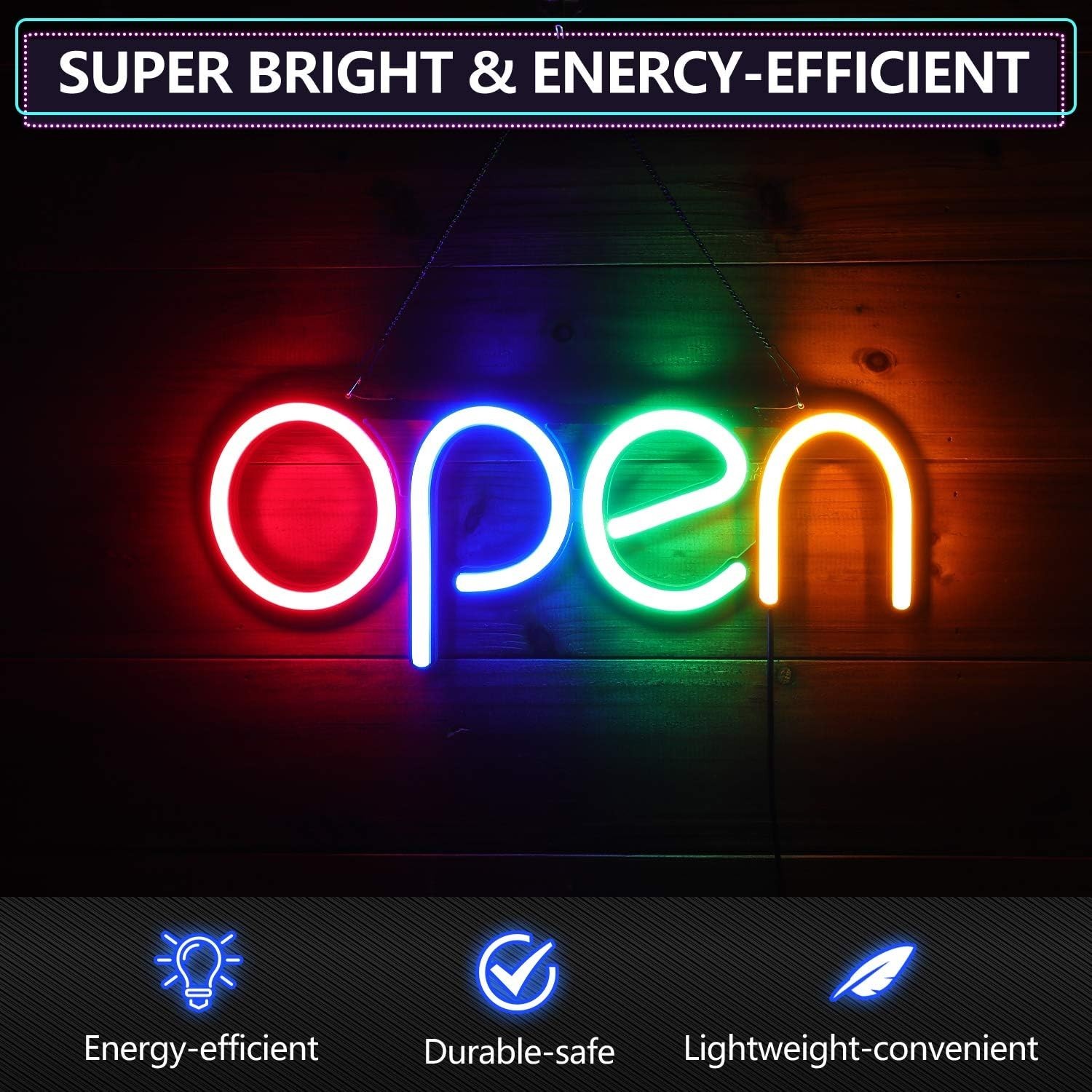 LED Open Sign,16×6 inch Open Signs for Business Window,With multiple flashing…