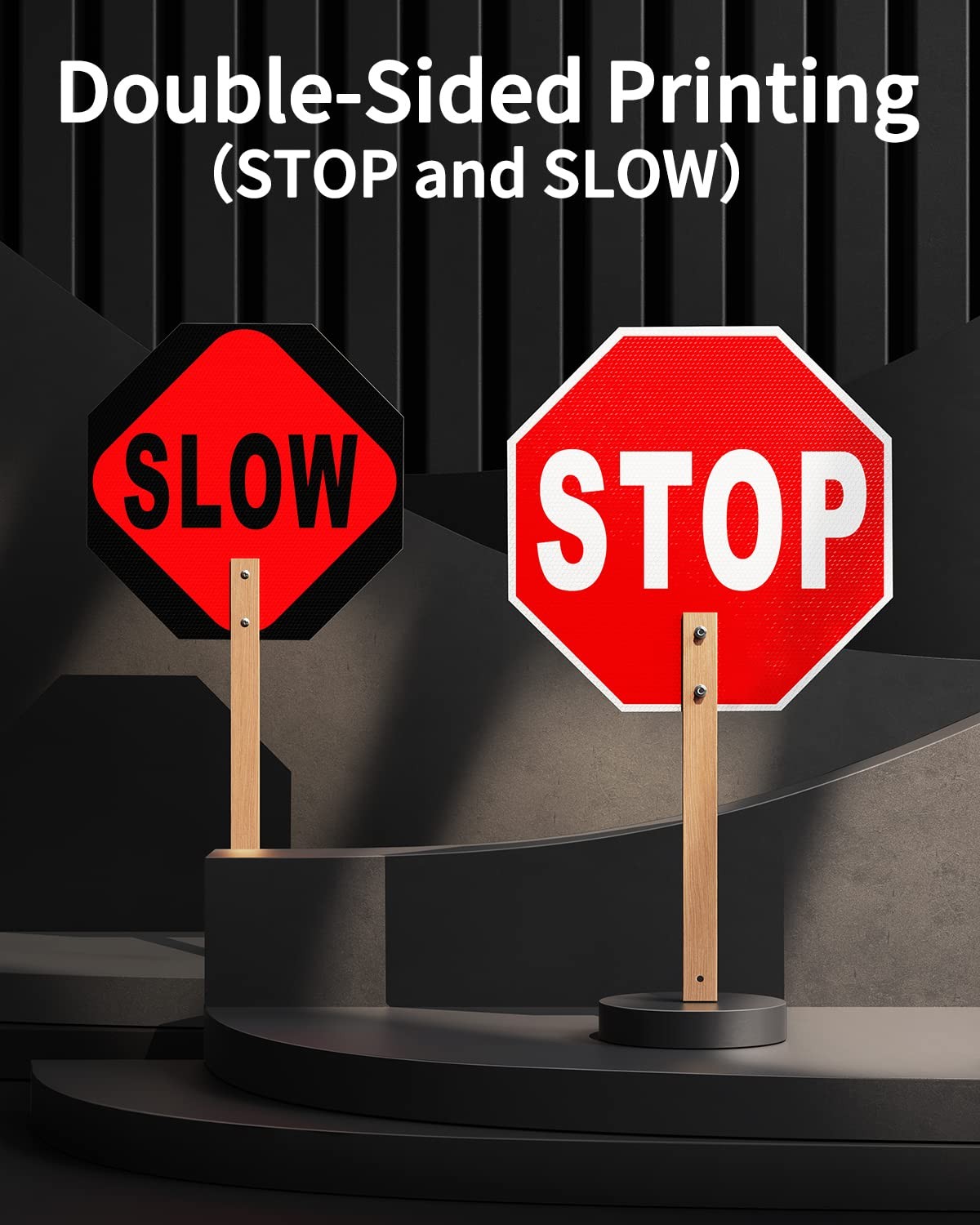 Stop Slow Sign, Double Sided Street Slow Warning Reflective Signs, 13×13 inch…