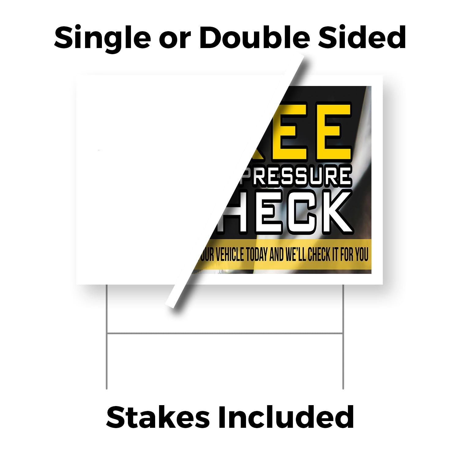 Free Tire Pressure Check Yard Sign 2 Pack of 12 Inch x 16 Inch Double Sided W…