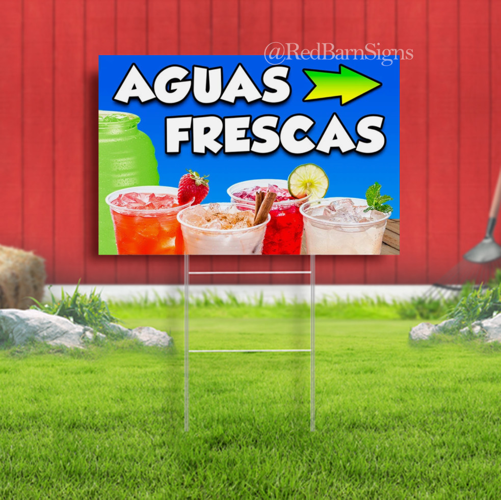 AGUAS FRESCAS One-Sided Yard Sign with Metal Stakes
