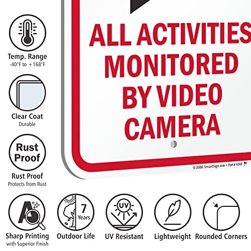 Notice All Activities Monitored By Video Camera Sign – 2 Pack 18 x 12 inch