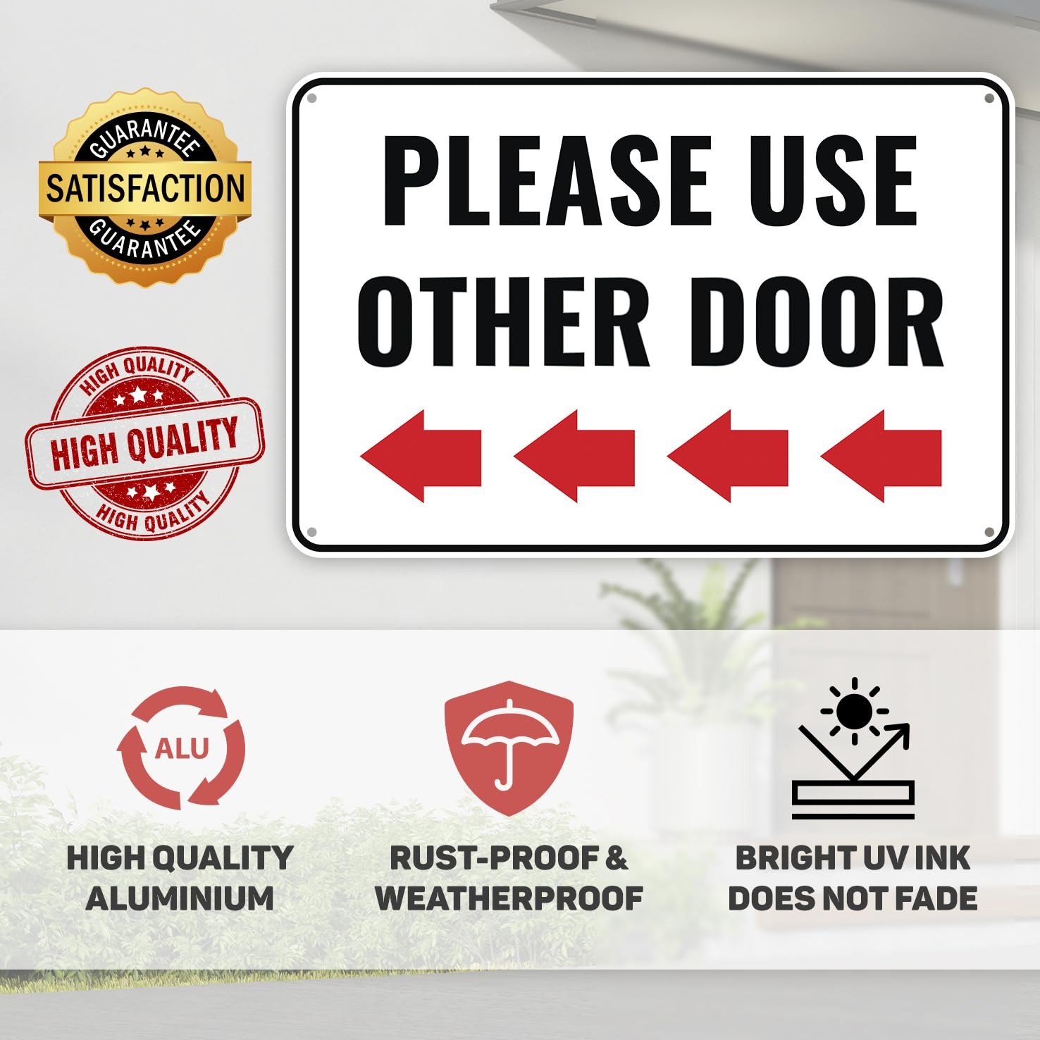 Please Use Other Door Sign Left 12×8 Inches Aluminum Other Entrance Sign