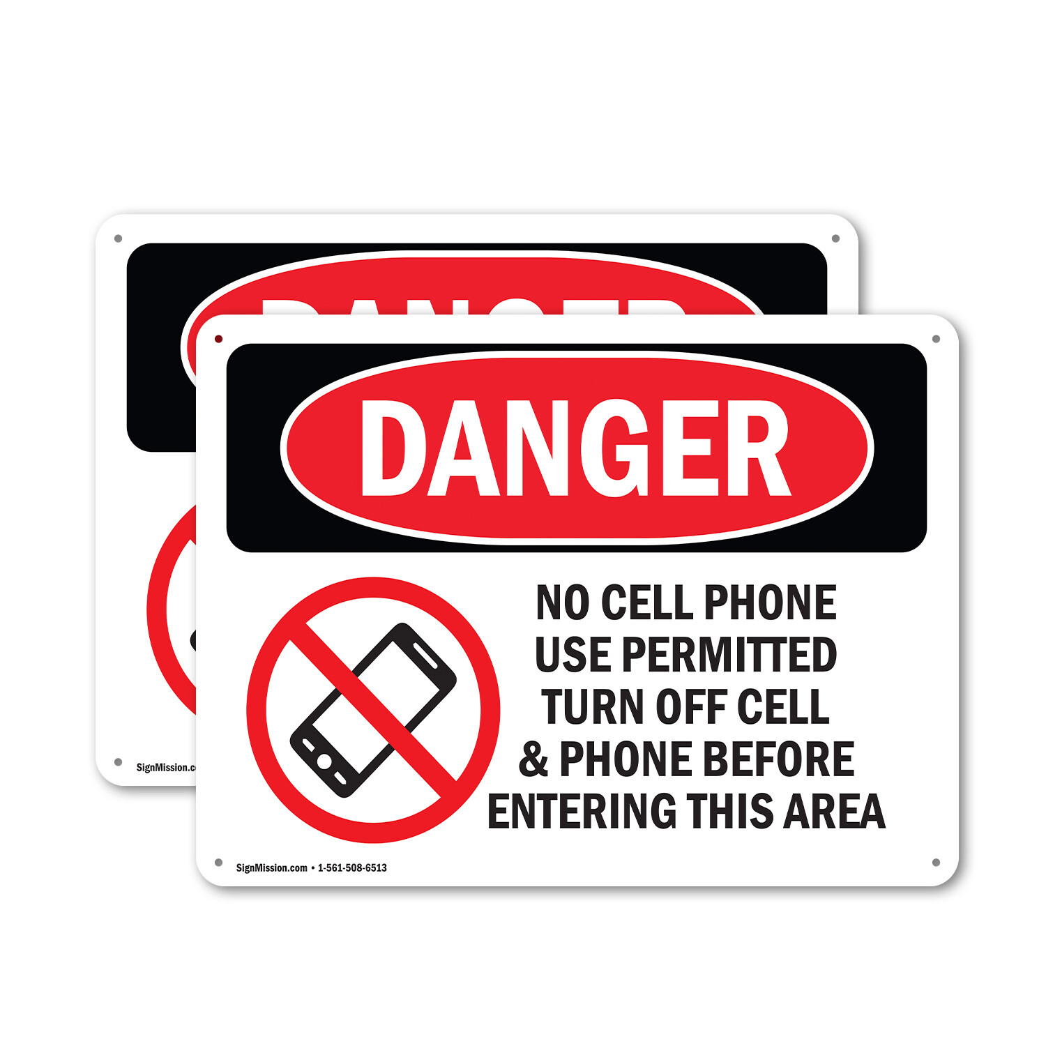 (2 Pack) No Cell Phone Use In Area OSHA Danger Sign Decal Metal Plastic
