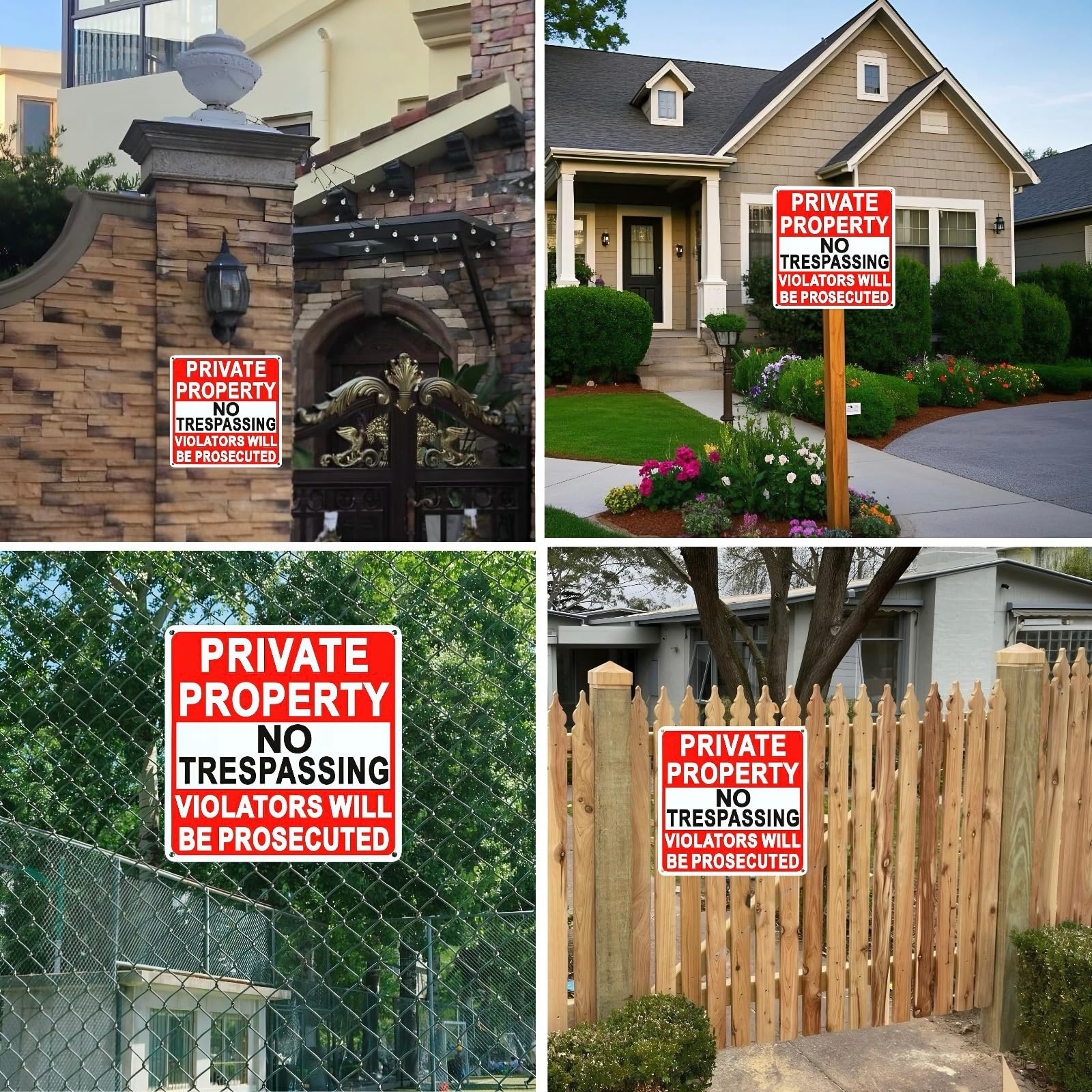 4 Pack Large No Trespassing Signs Private Property, 9.5 Inch x 9.5 Inch Priva…