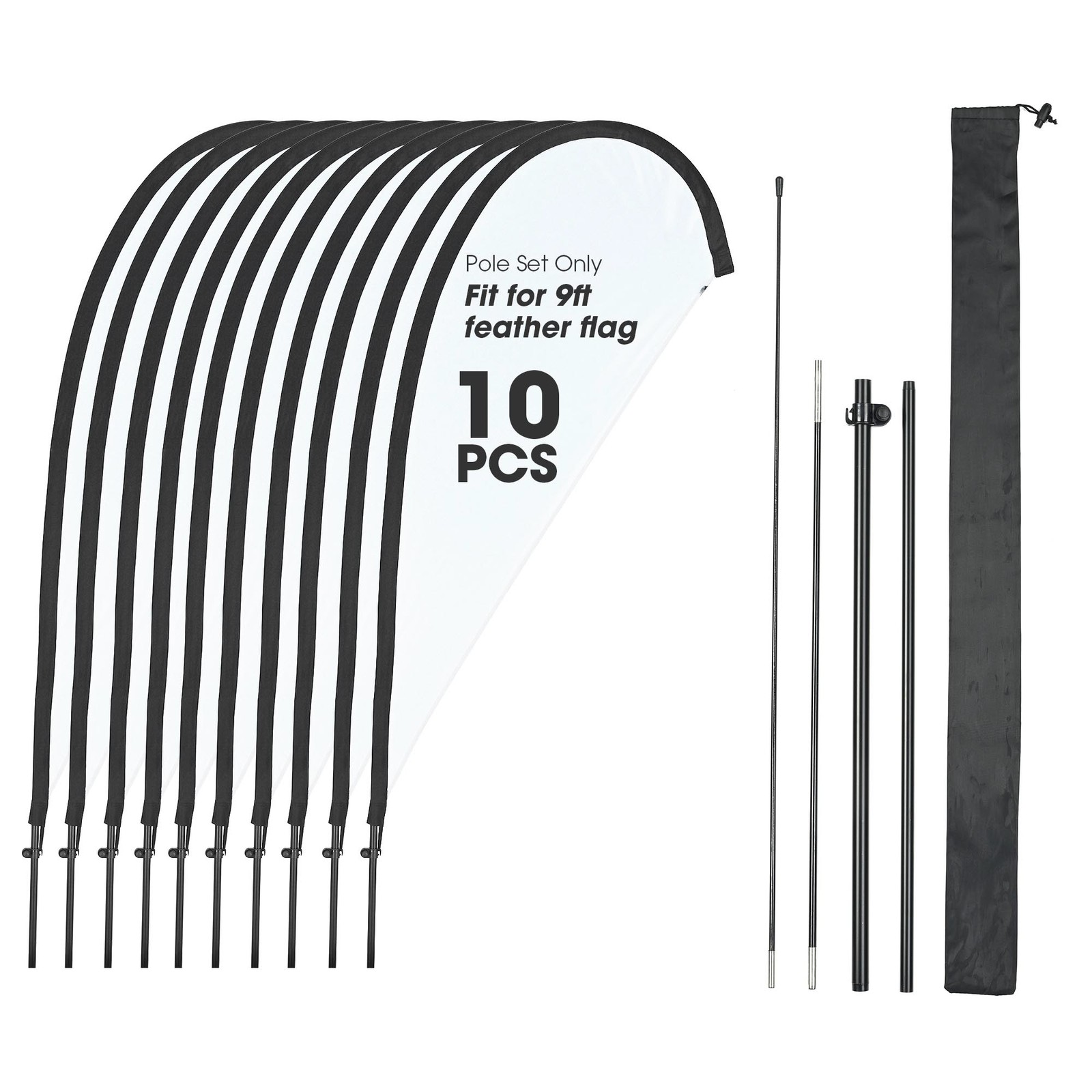 InstaHibit 10 Pack 9ft Teardrop Feather Flag Pole Kit with 20inch Ground Spike