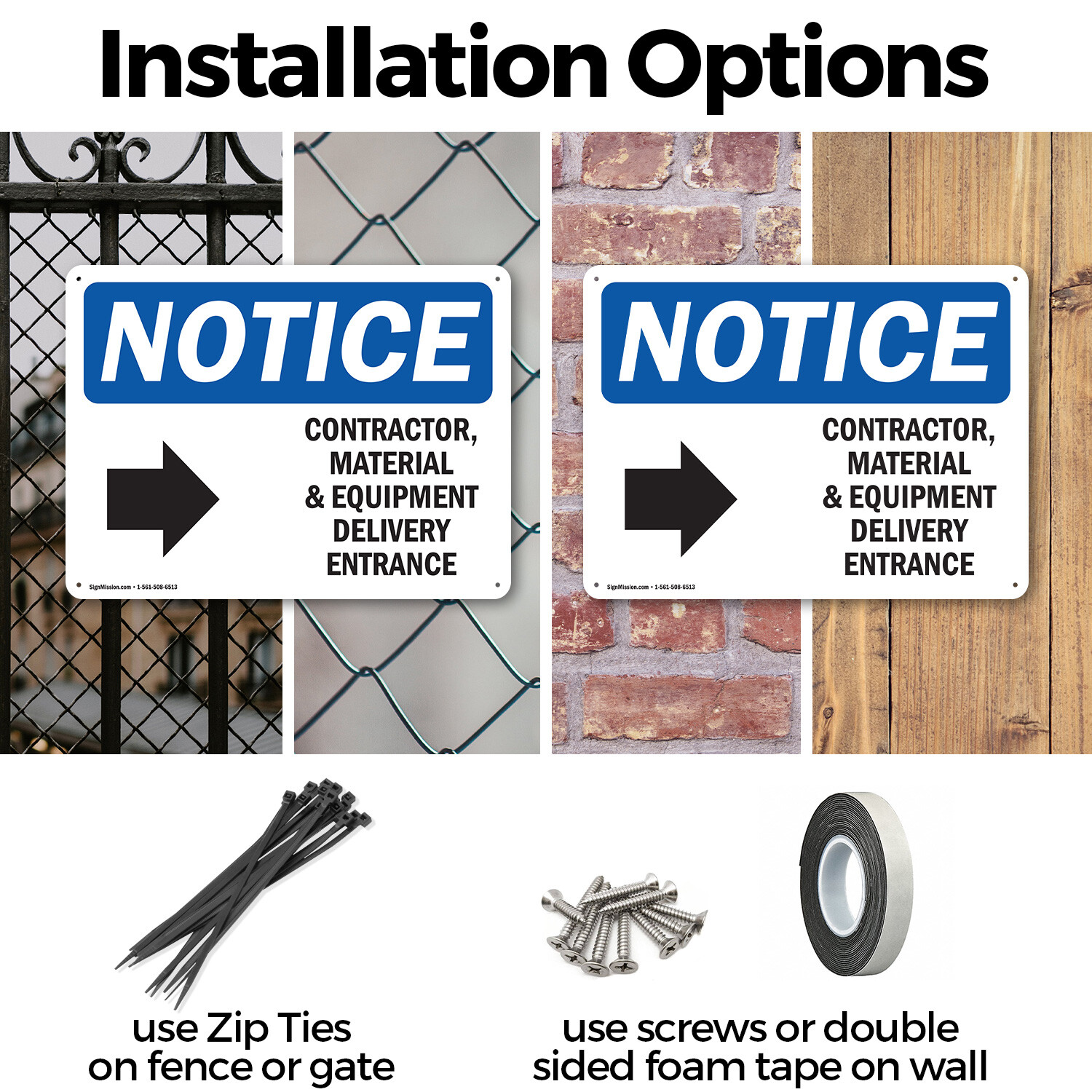 (2 Pack) Contractor Material And Equipment OSHA Notice Sign Decal Metal Plastic