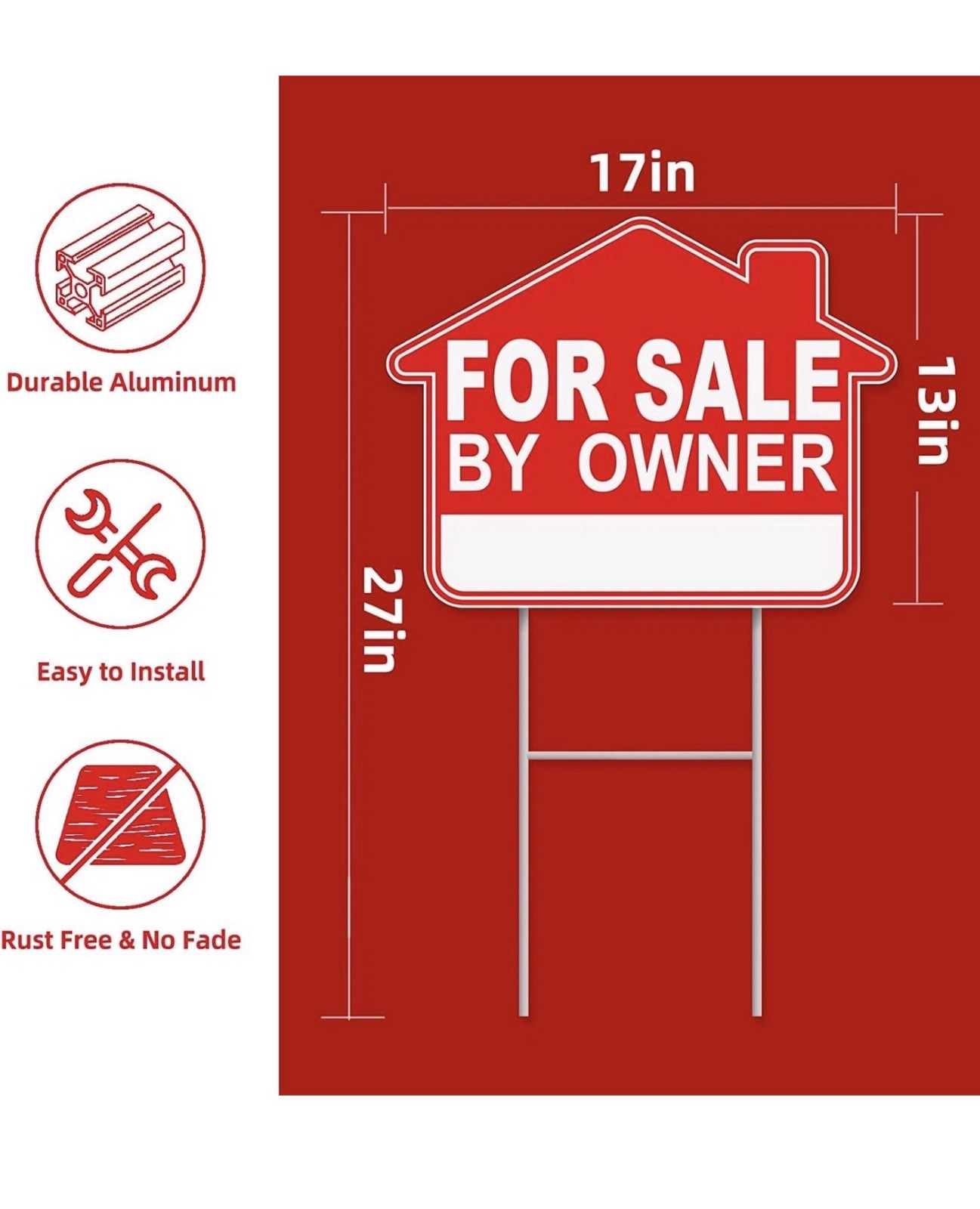 For Sale By Owner Yard Signs 3 Pack 17″x13″ Double-Sided Corrugated Plastic NEW!