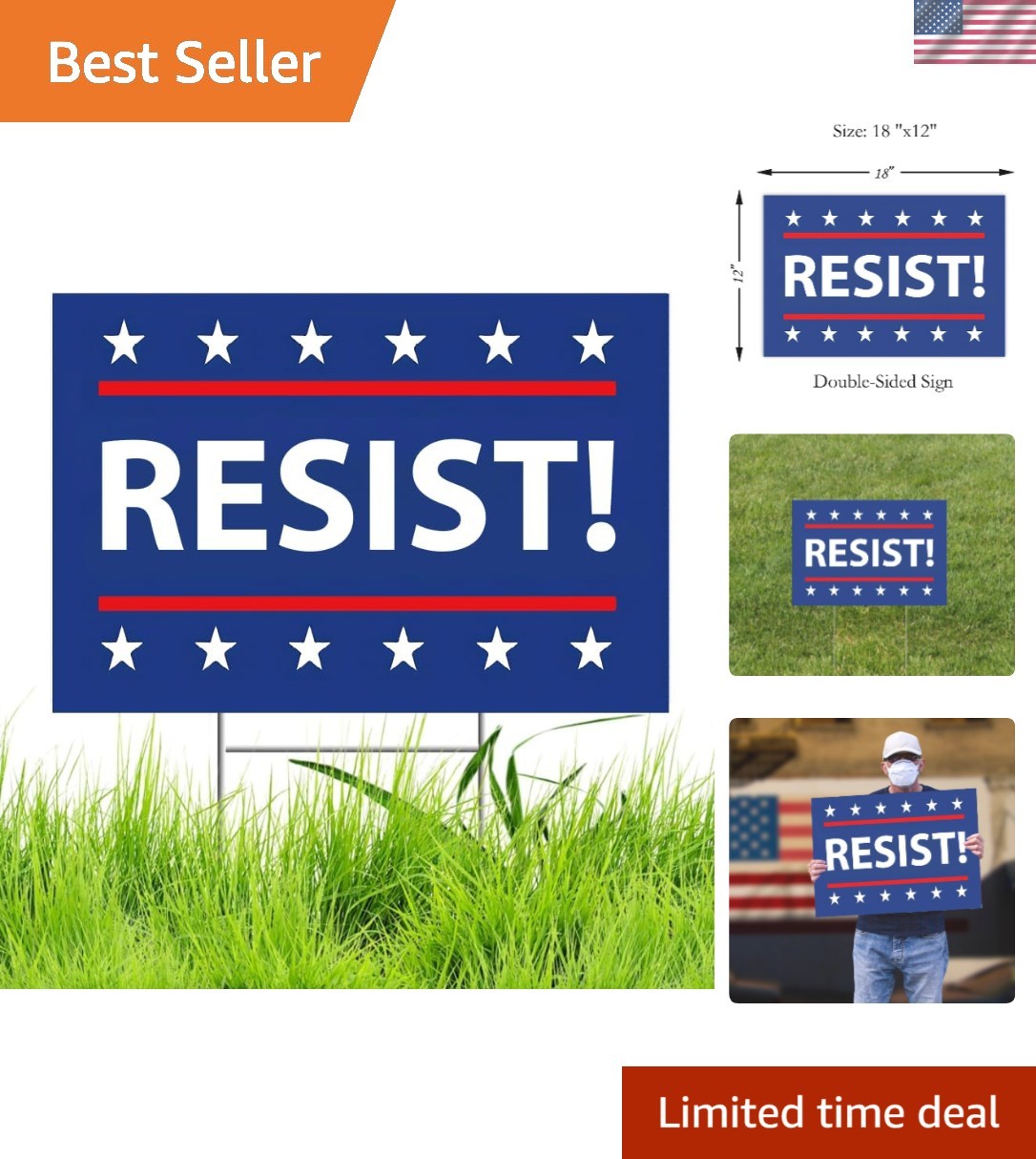 Sturdy Resist! Anti-Trump Yard Sign with H-Stake – 18″x12″, Weather-Resistant