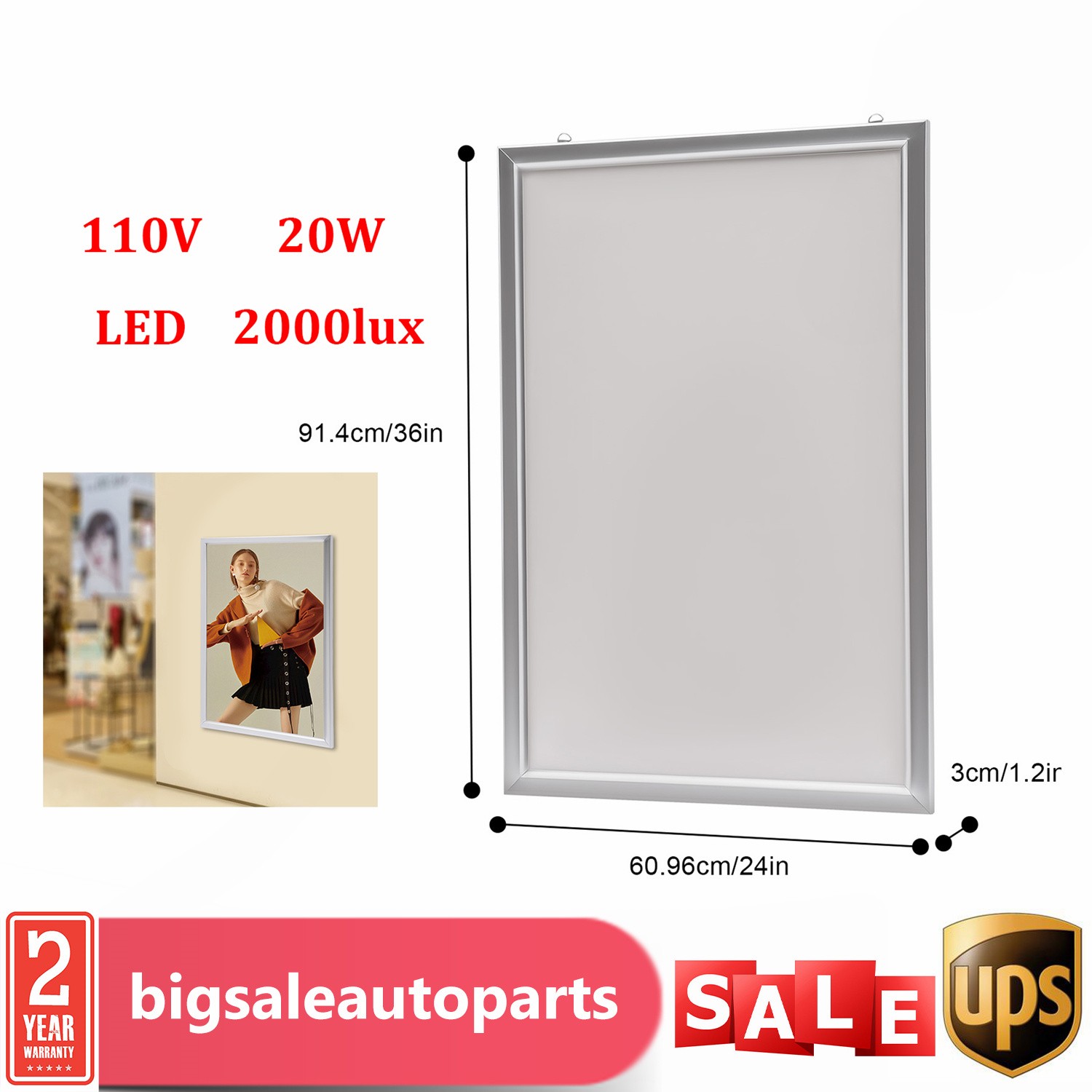 24″x36″ LED Backlit Poster Frame Art Picture Light Box Advertising Display Frame