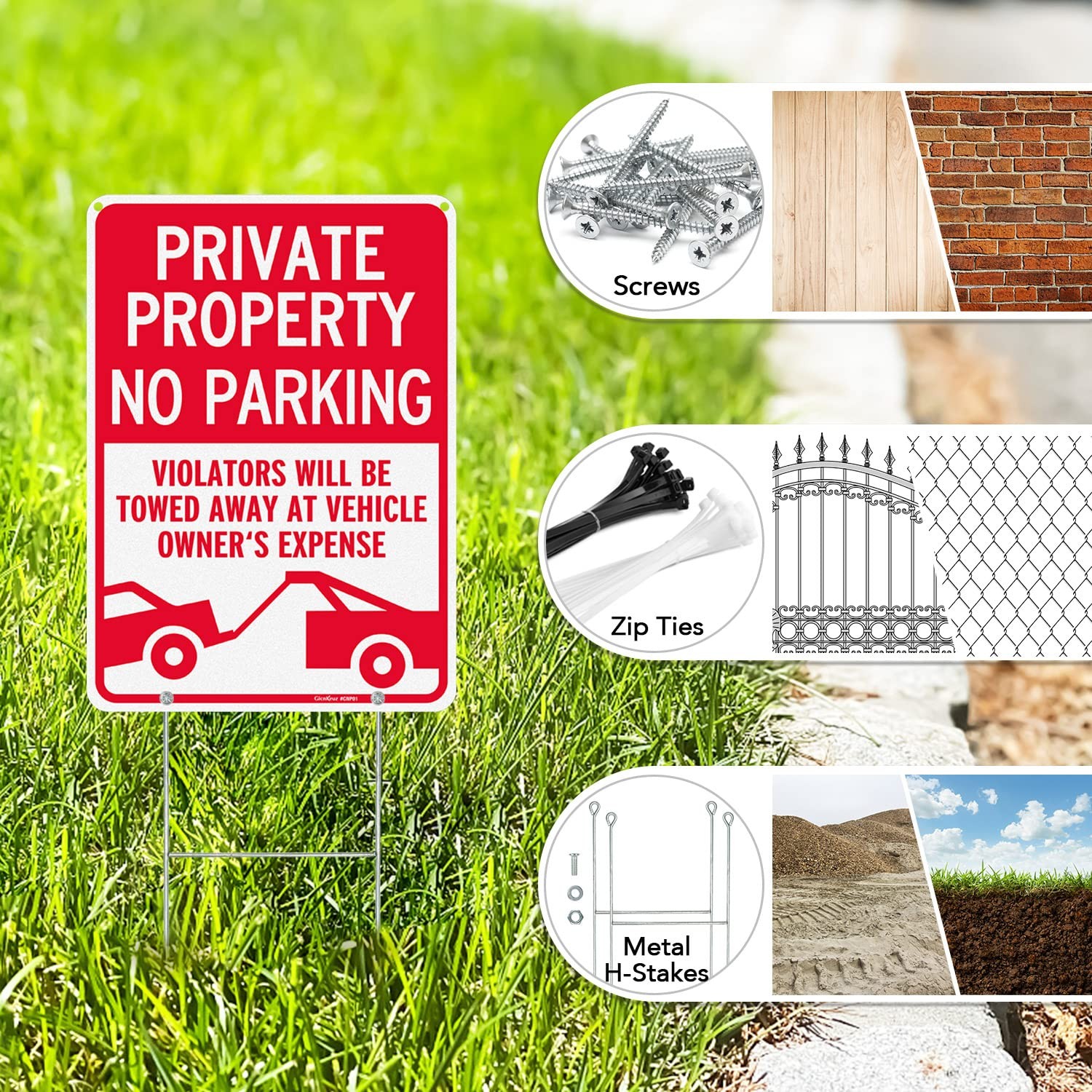 2 Pack No Parking Sign with H-stakes, Private Property Sign, 14″×10″ Reflecti…