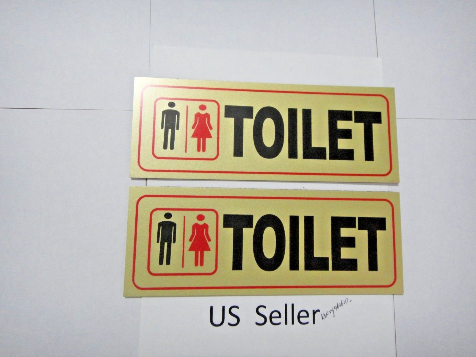 2 Pcs Gold & Black “Toilet” Sign 3.75 x 9.5 inch decal/sticker US Seller