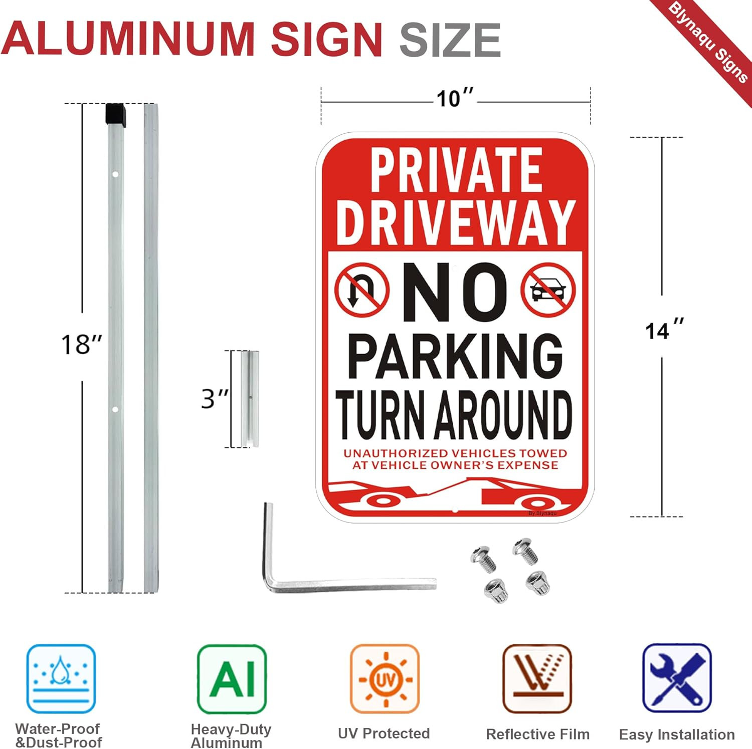 2Pack Private Driveway No Turn around Sign, 14” X10” No Parking Signs with 36” A