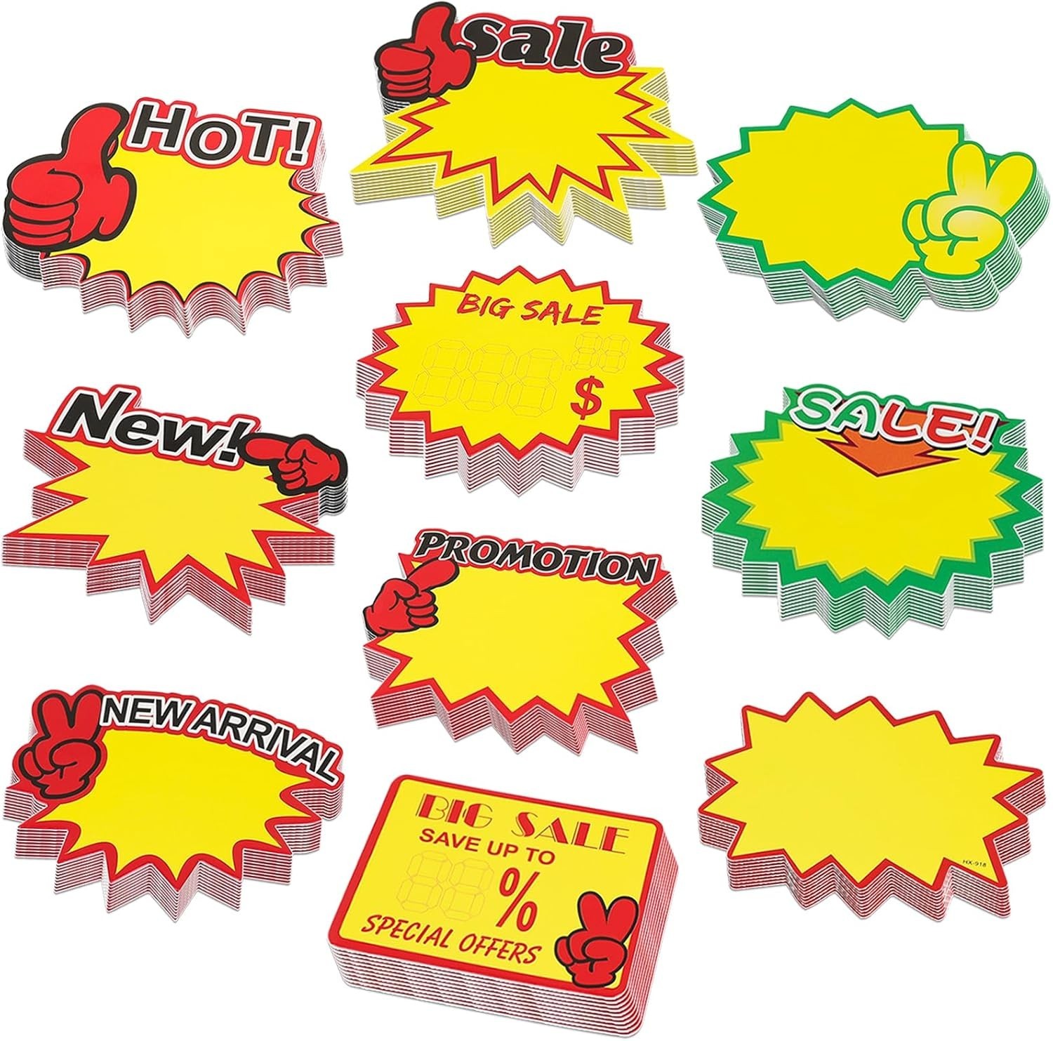 Durable Yellow Starburst Sale Signs 200pcs | Rectangle Labels for Retail Stores