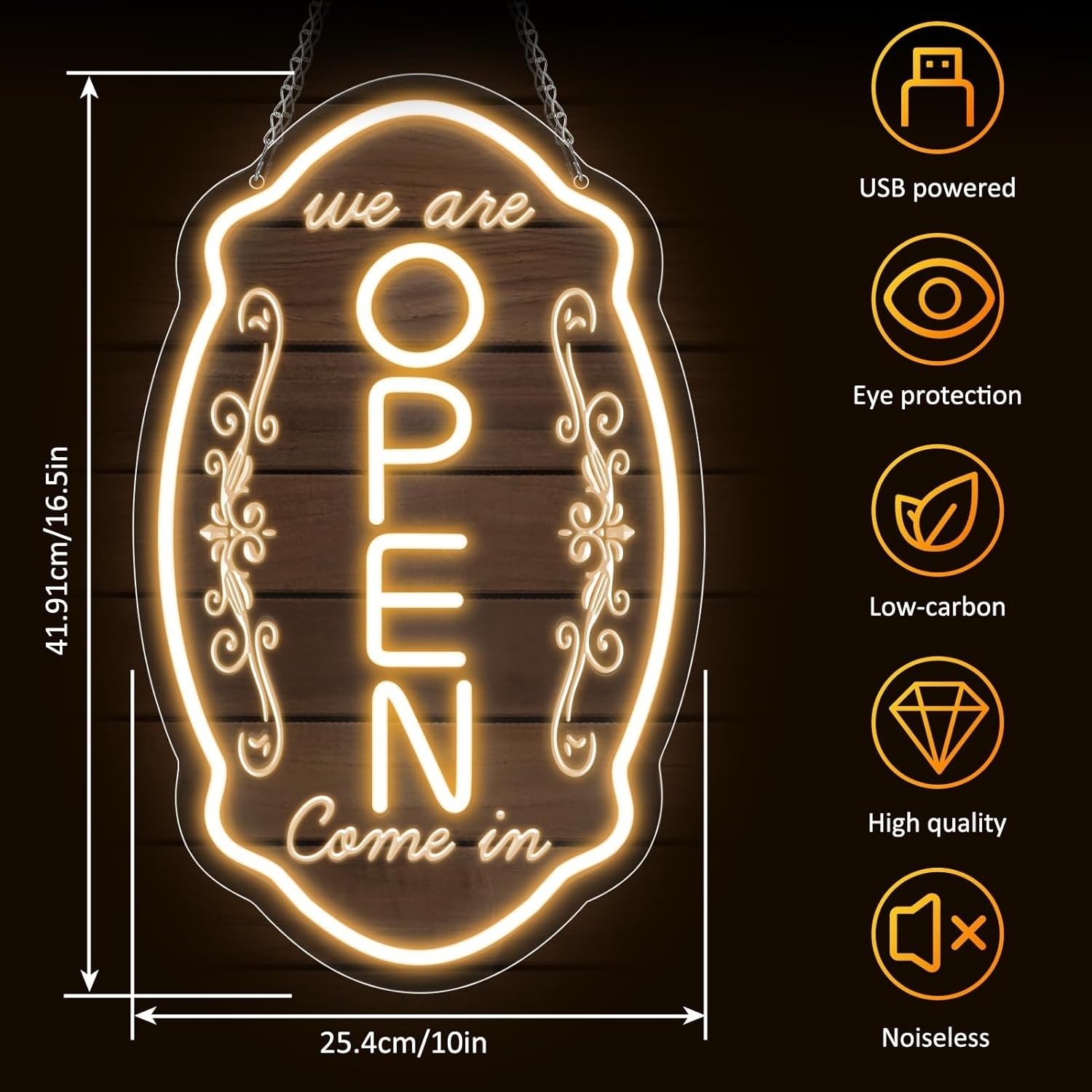 LED Neon Open Sign for Business, 16.5×10” Come in We’re Open Sign, Warm White