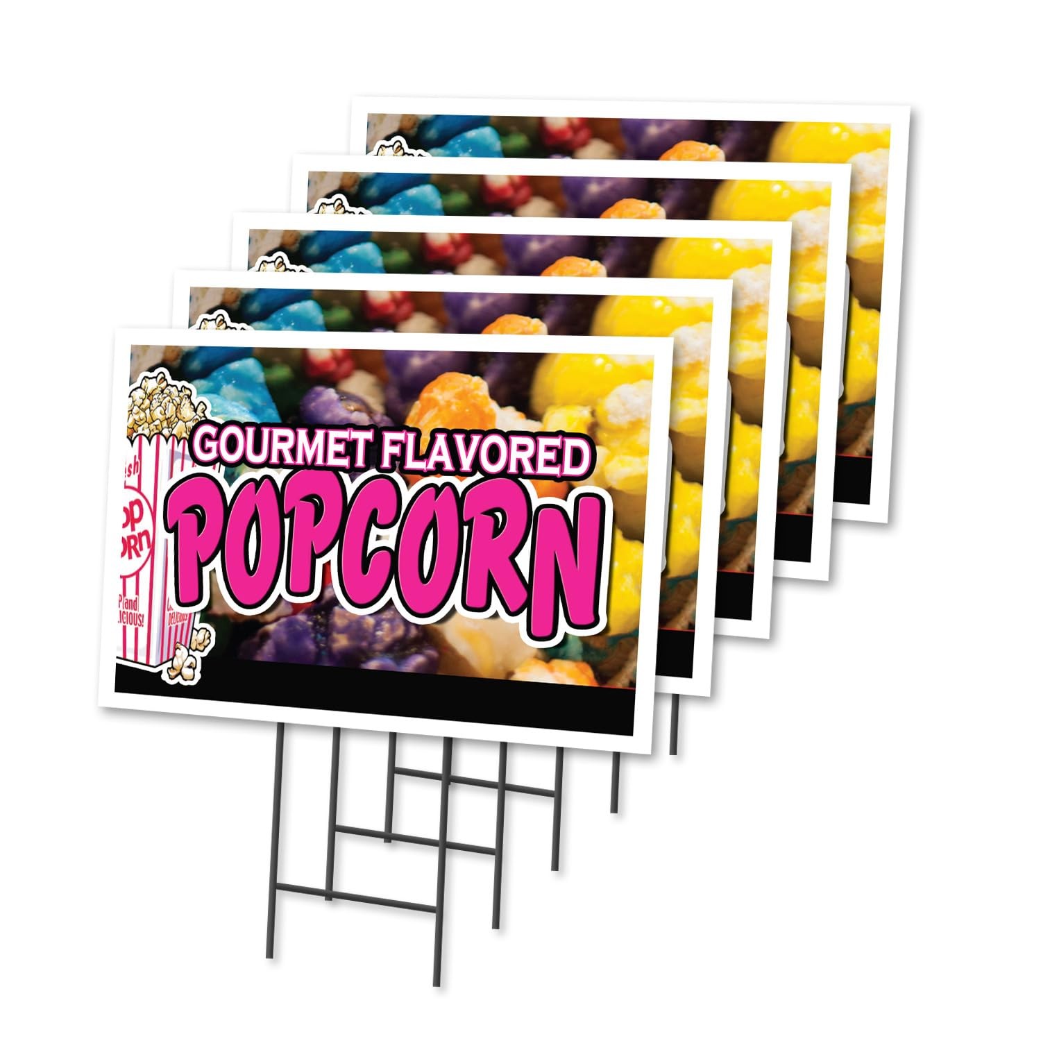 Flavored Popcorn 5 Pack of 12″ x 16″ Yard Sign & Stake Outdoor Plastic | Adve…