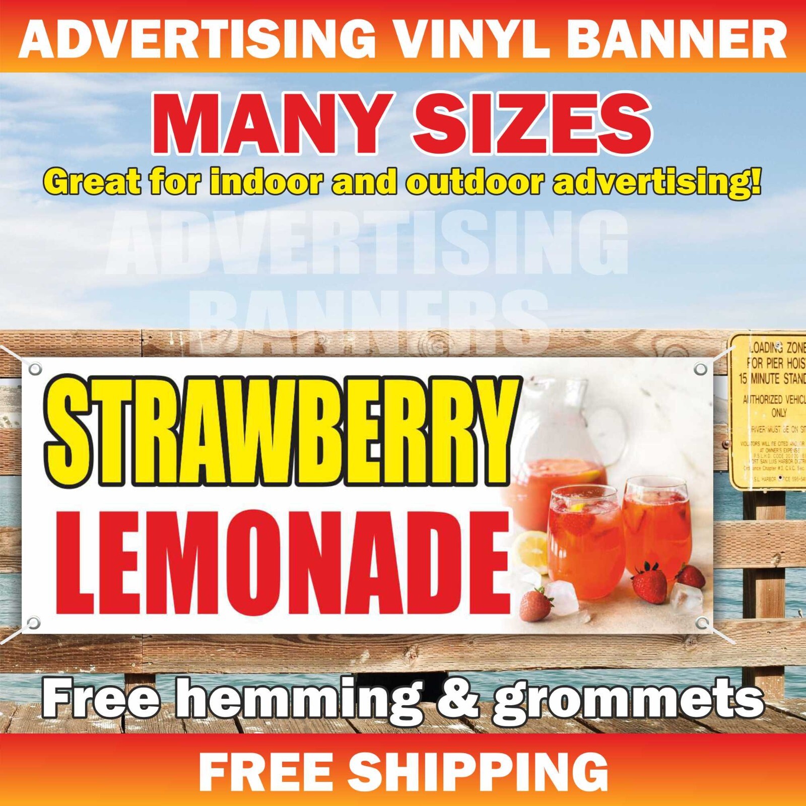 STRAWBERRY LEMONADE Advertising Banner Vinyl Mesh Sign Frozen Flavor ICE COLD