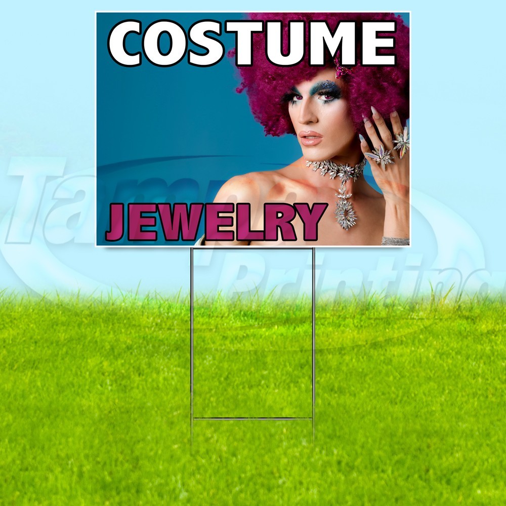 COSTUME JEWELRY 18×24 Yard Sign Plastic Corrugated WITH STAKE USA YS07899